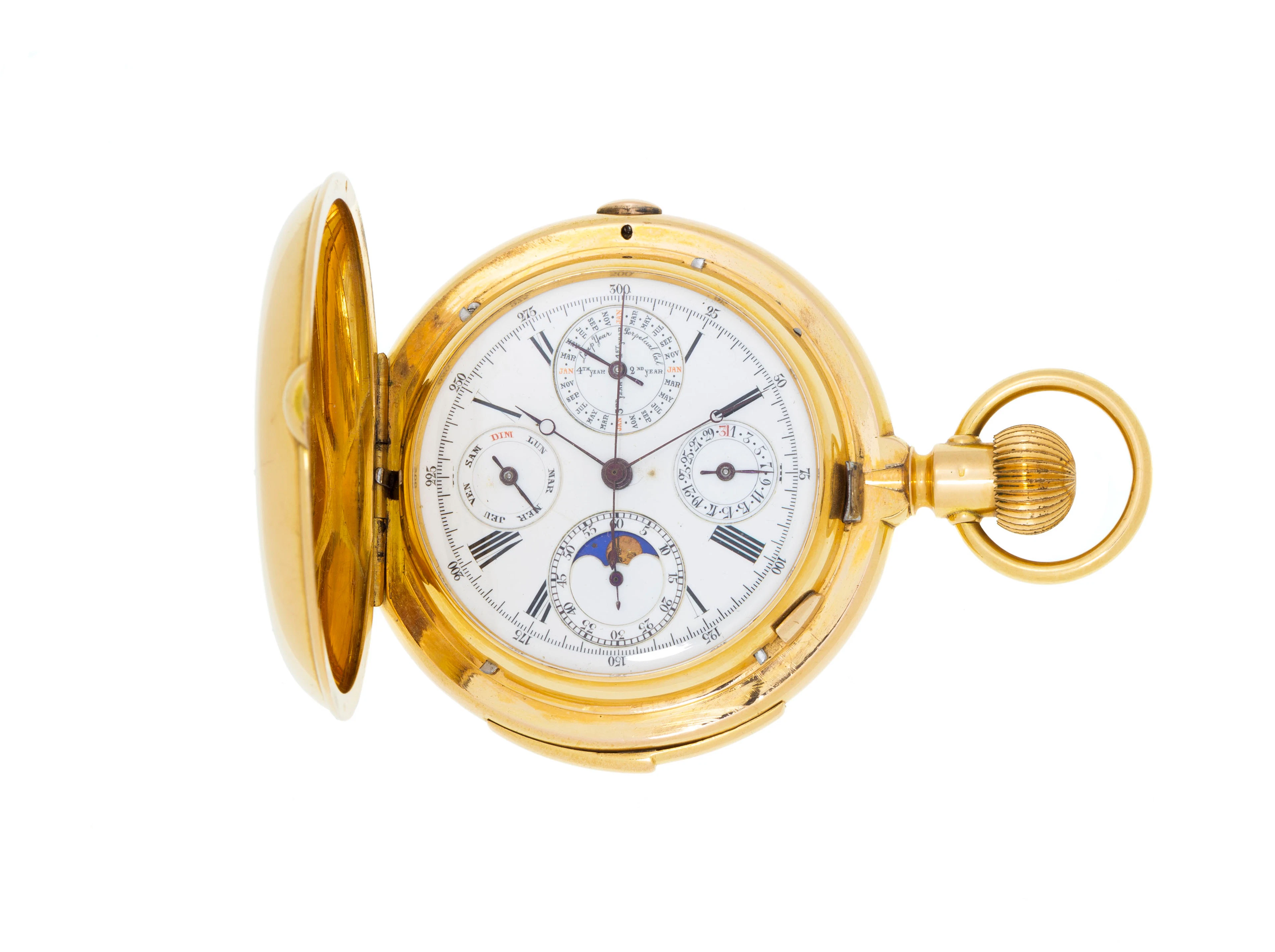 Montre de poche savonnette chronographe en or 750 à répétition avec