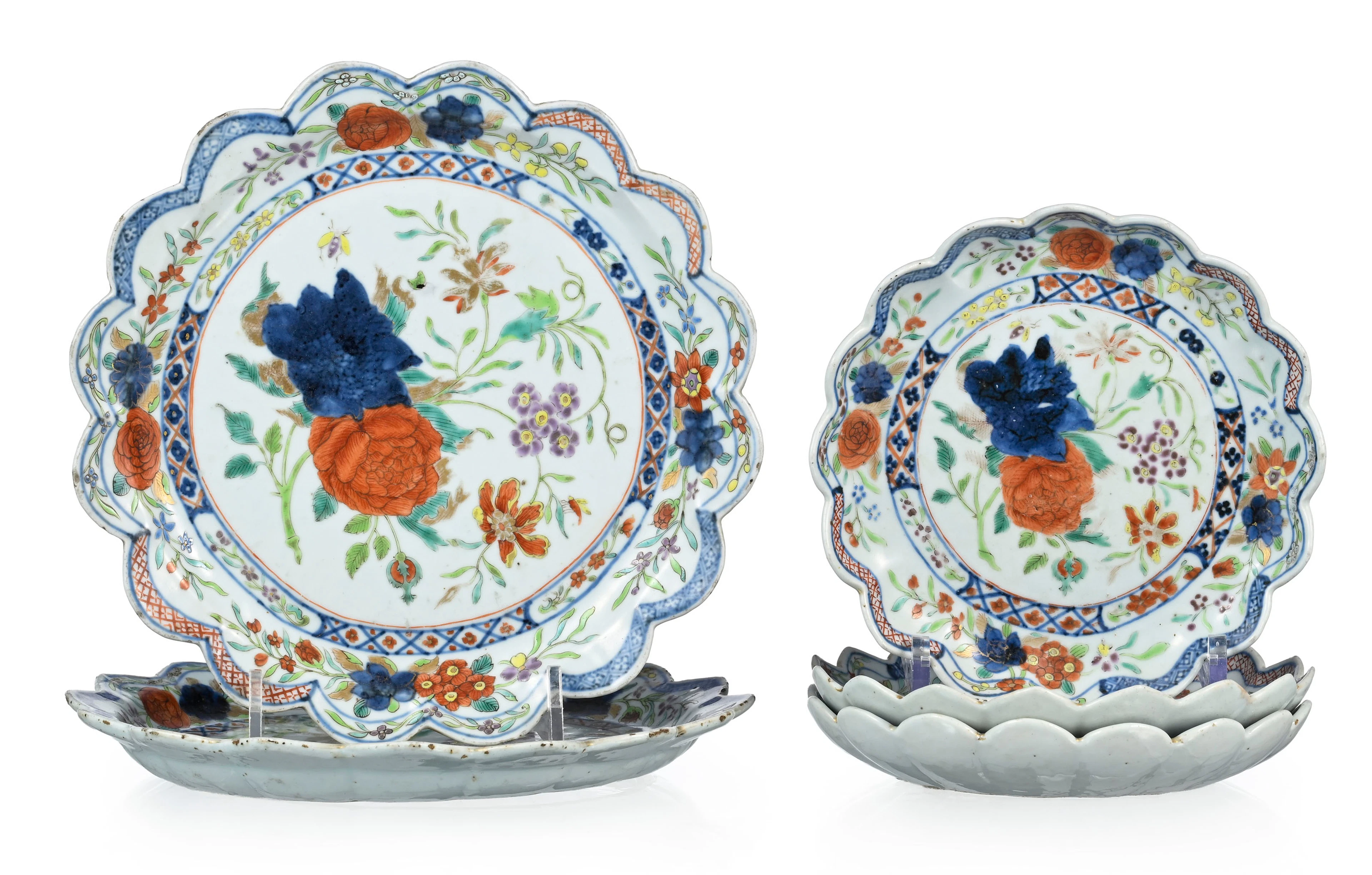 Ensemble de 5 assiettes floriformes en porcelaine Imari, Chine, dynastie