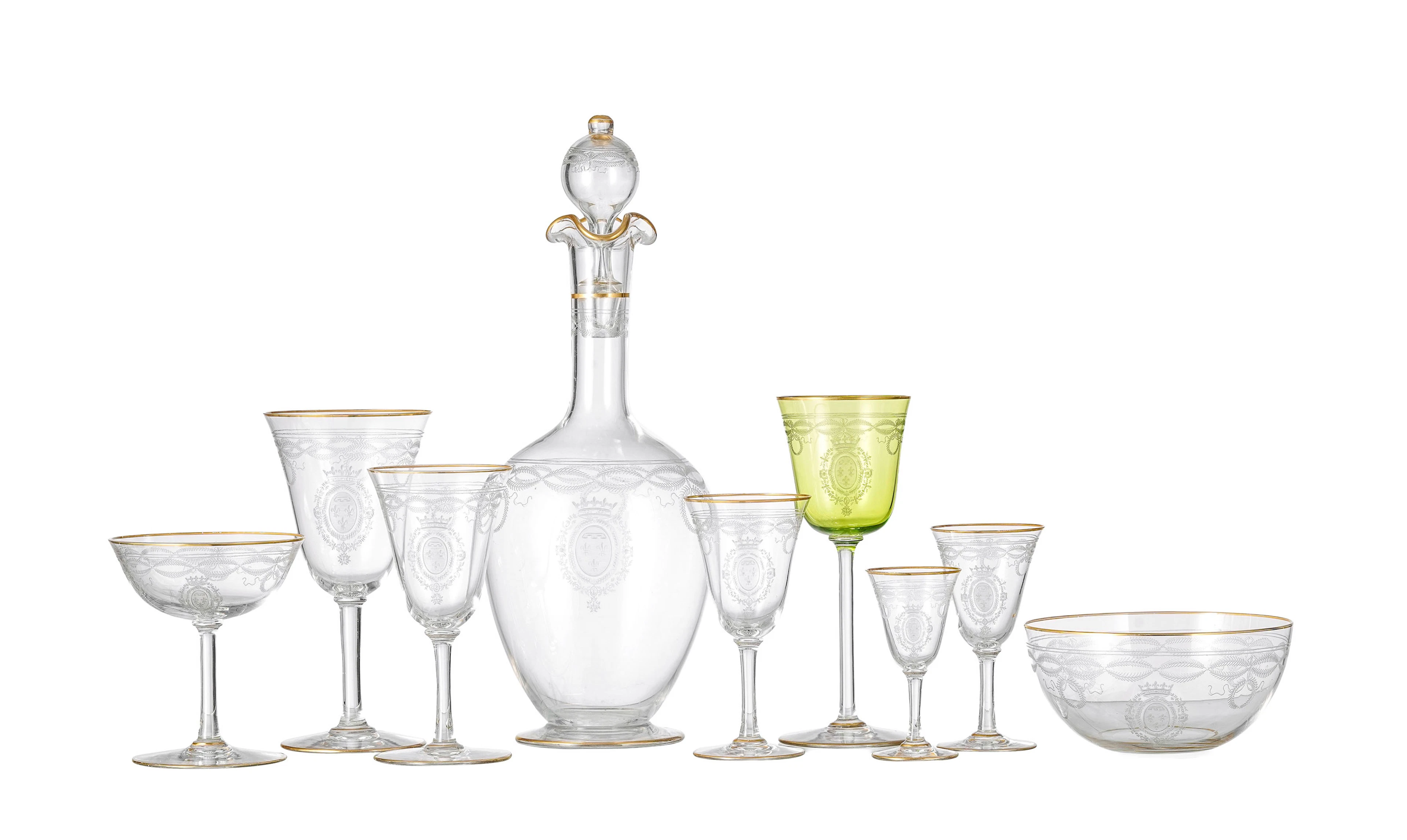 Rarissime service de verres en cristal soufflé attribué à Baccarat