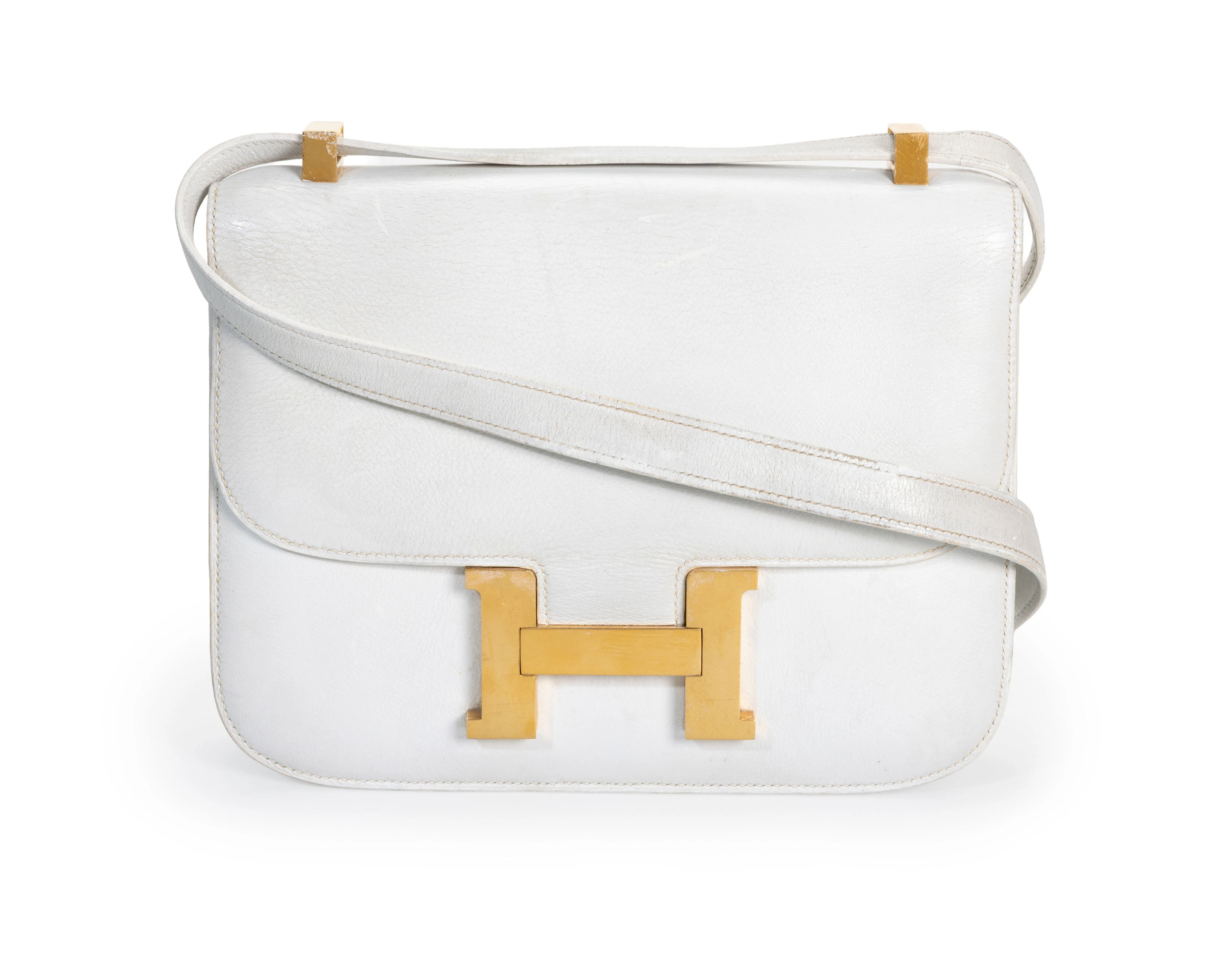 Hermès, sac Constance en cuir blanc, année 1975, bouclerie plaquée
