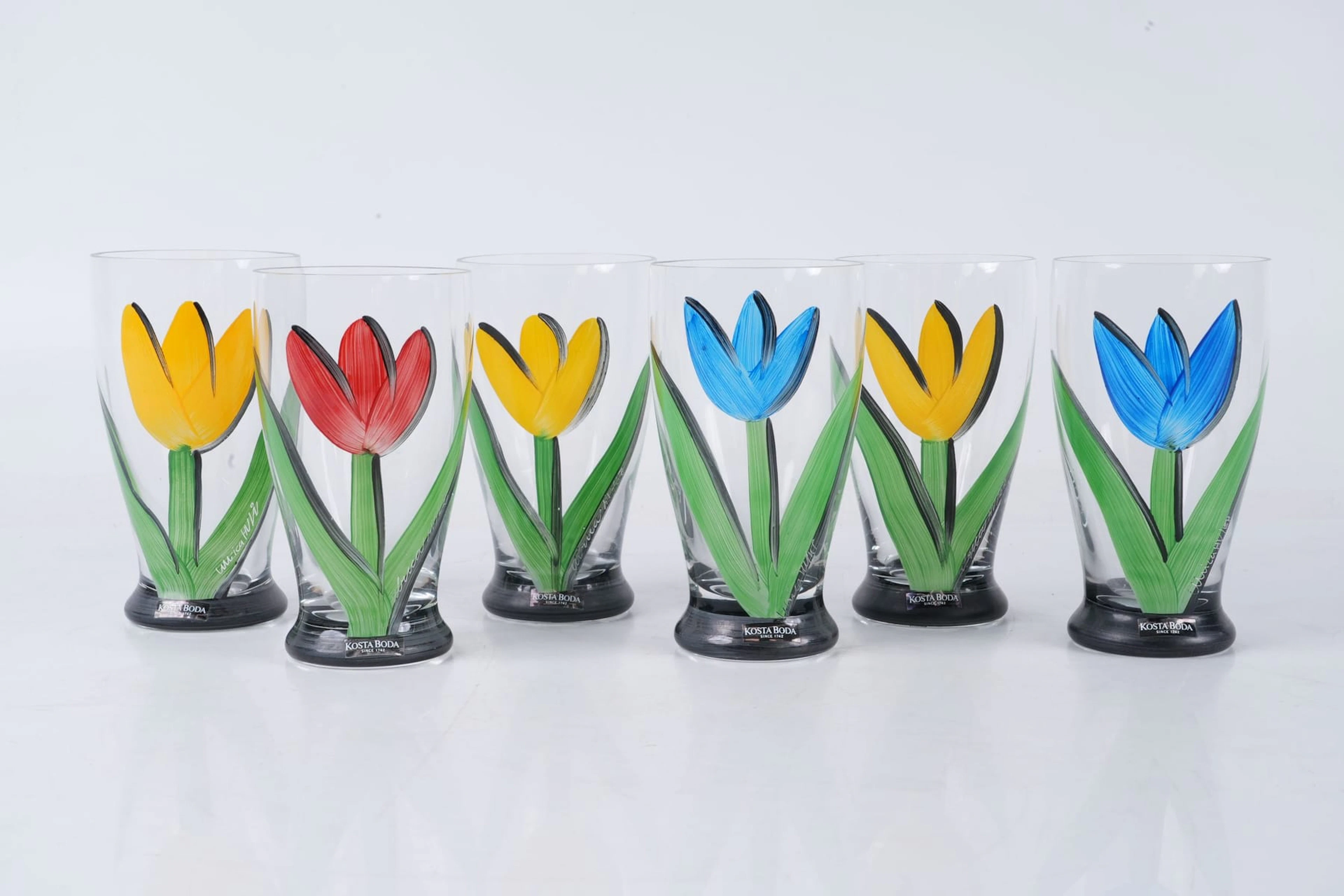 ULRICA HYDMAN-VALLIEN (1938-2018), selterglas, 6 st, "Tulpan", Kosta Boda