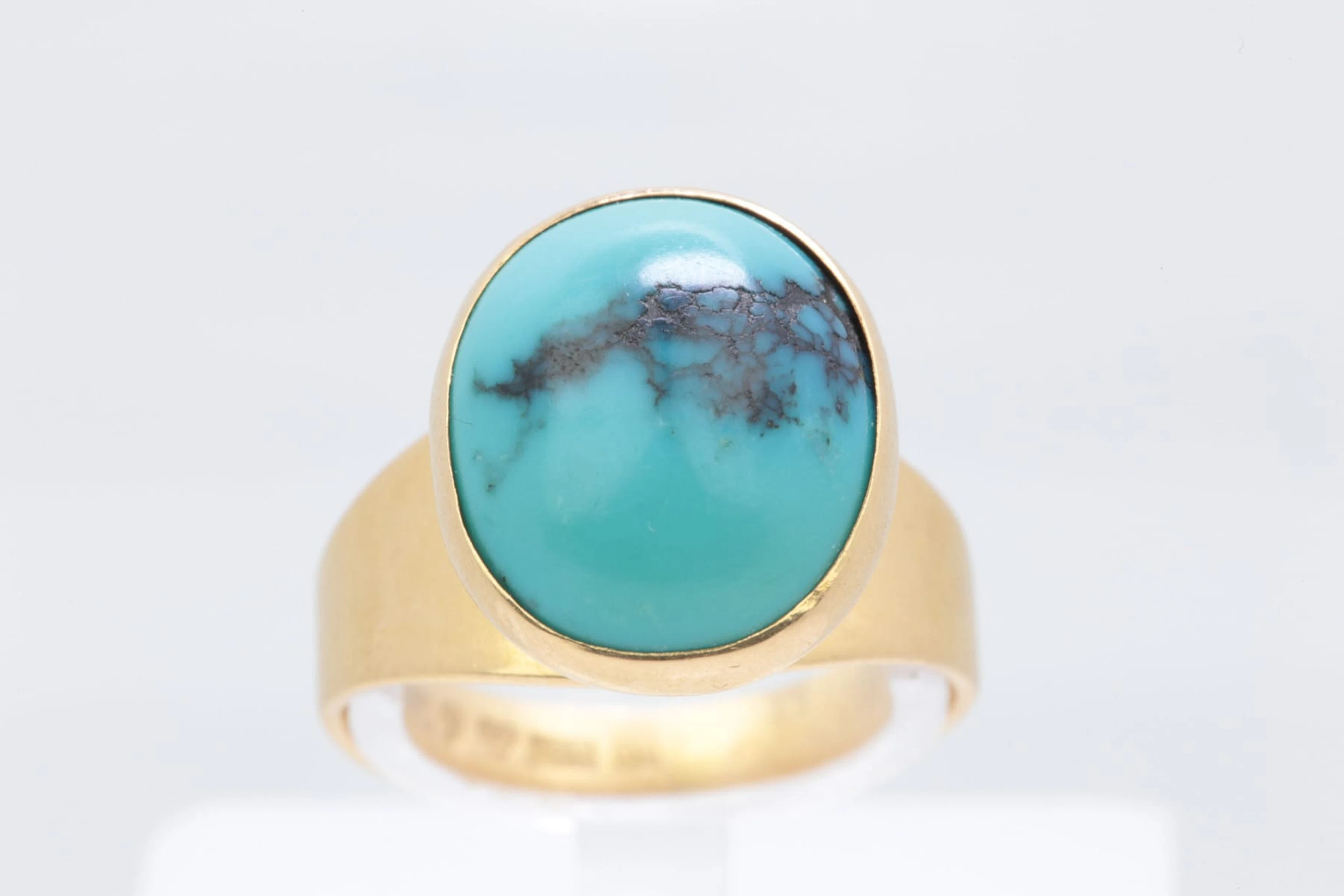 RING med cabochonslipad turkos, guld, 18 k, ca 5,45 g, Ljungström