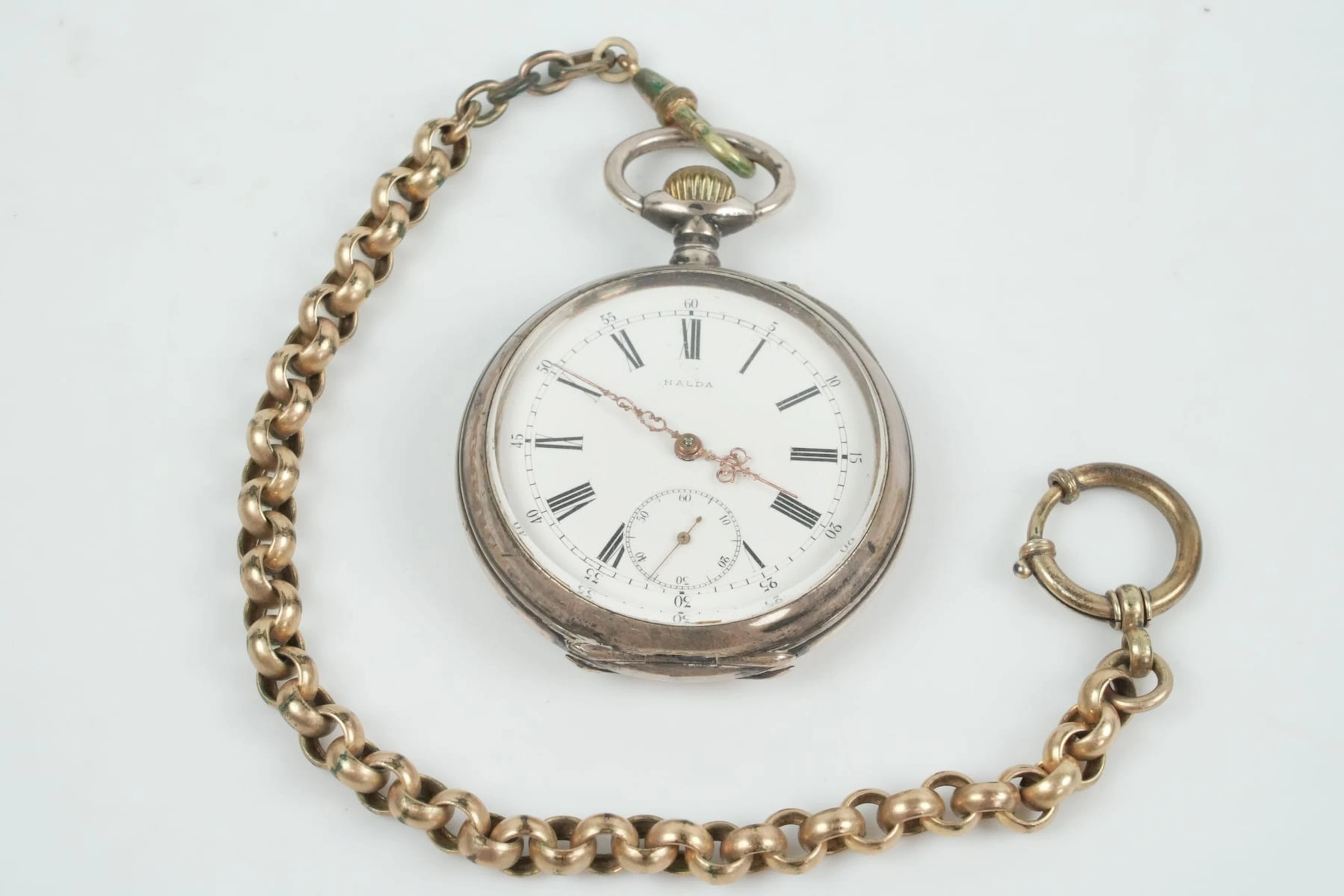 FICKUR, med klockkedja, Halda Fickurfabrik, silver, runt år 1900
