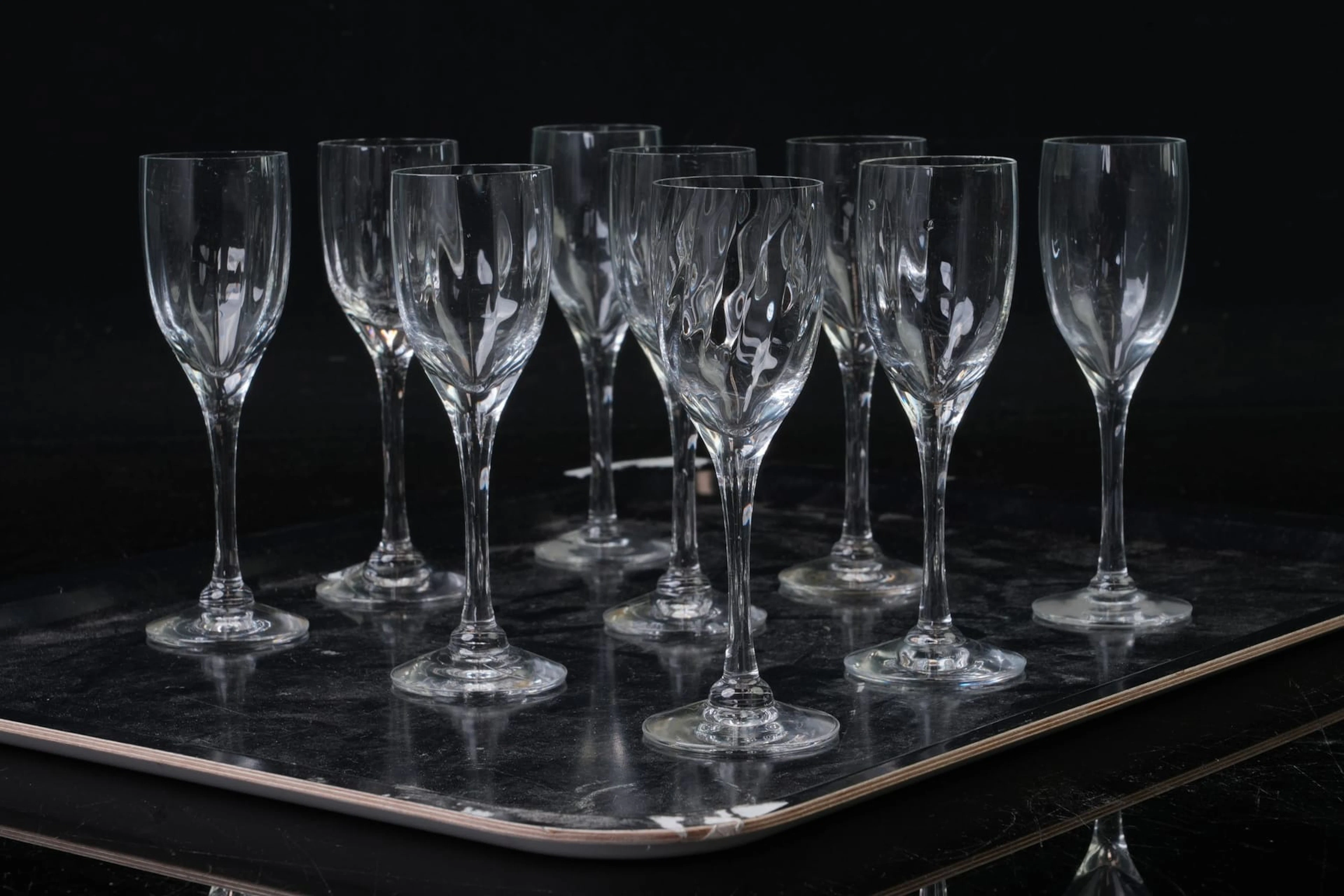 GUNNAR CYRÉN (1931-2013), likörglas, 9 st, "Optica", Orrefors
