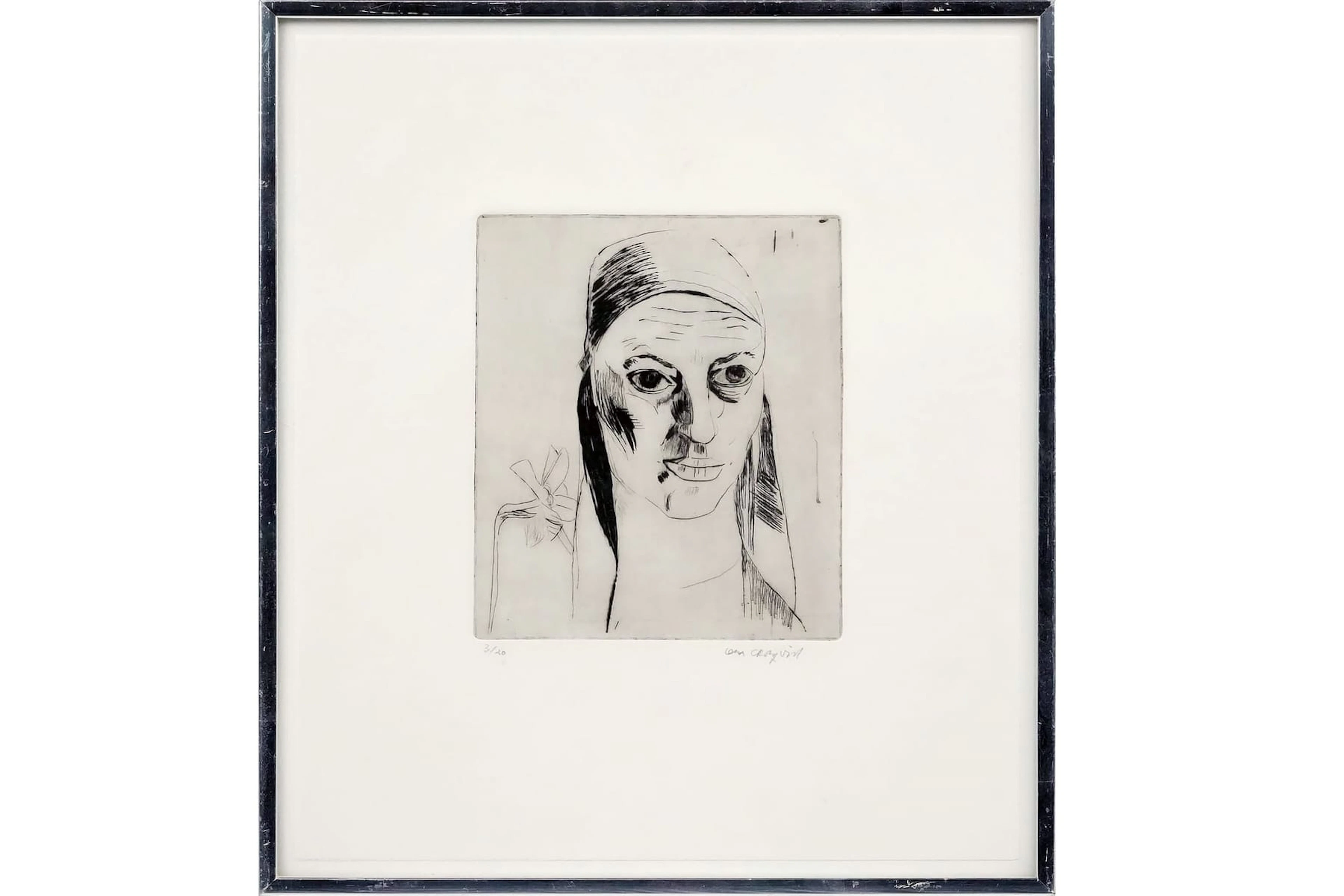 LENA CRONQVIST (1938-2025), etsning, "Självporträtt med påsklilja"