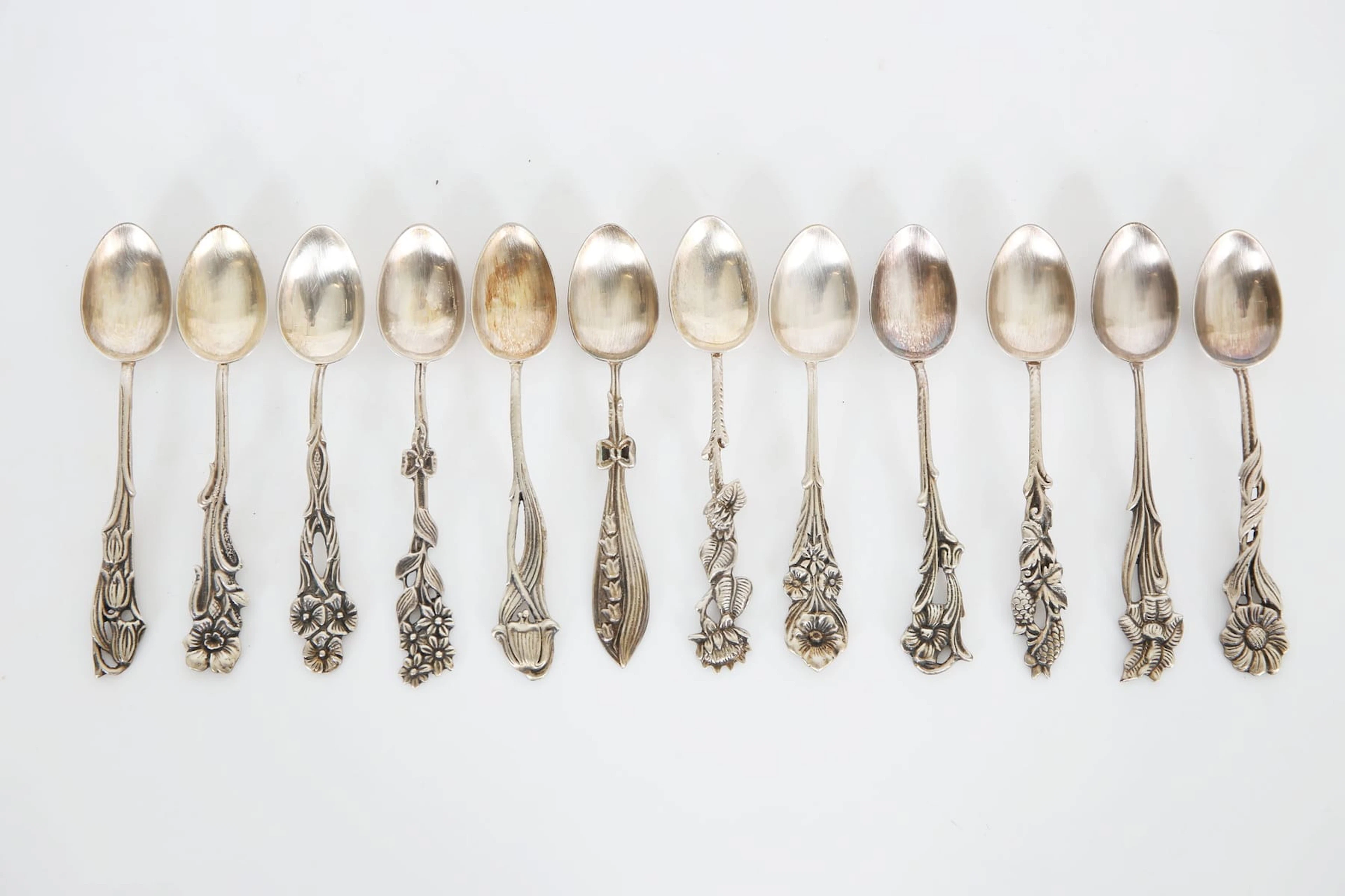 KAFFESKEDAR, 12 st, silver, "Svenska floran", Gewe, Malmö, 1956 -