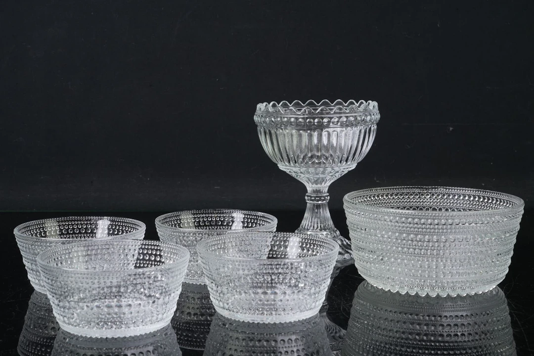 SKÅLAR, 6 st, "Kastehelmi", Iittala/Nuutajärvi, resp. Marimekko, Finland