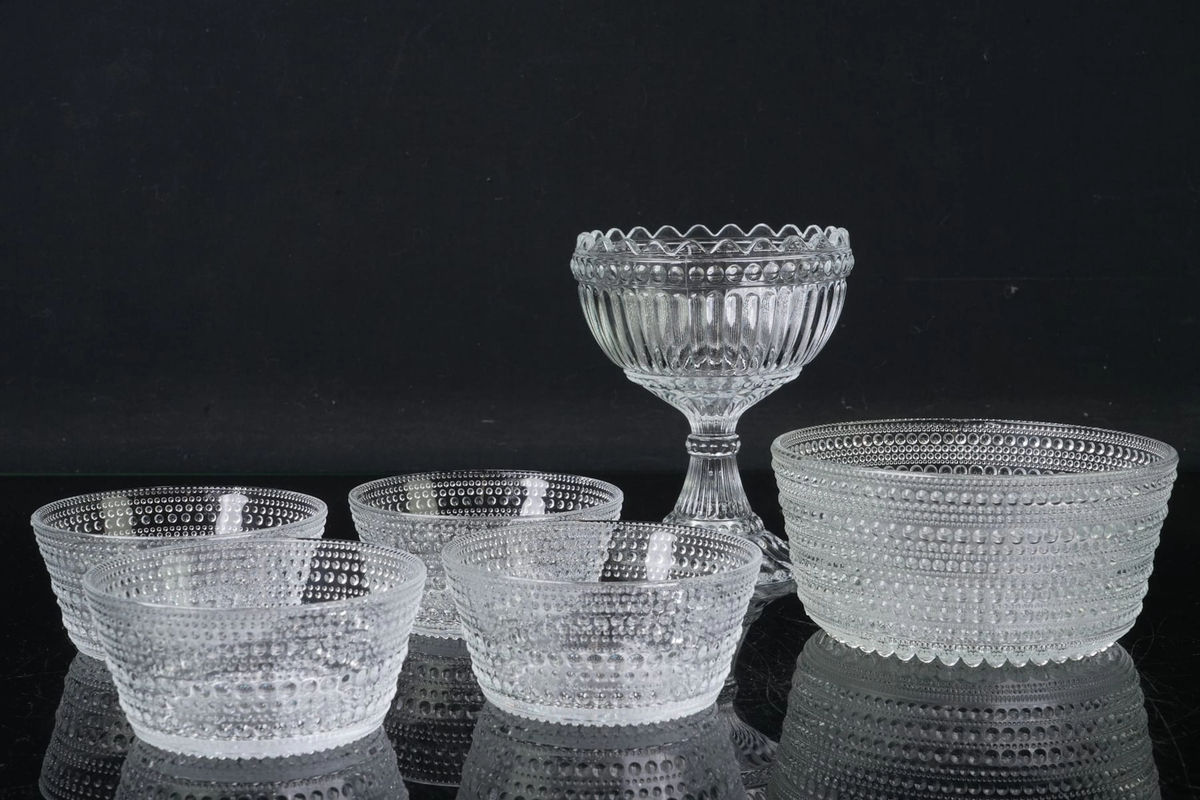 SKÅLAR, 6 st, "Kastehelmi", Iittala/Nuutajärvi, resp. Marimekko, Finland