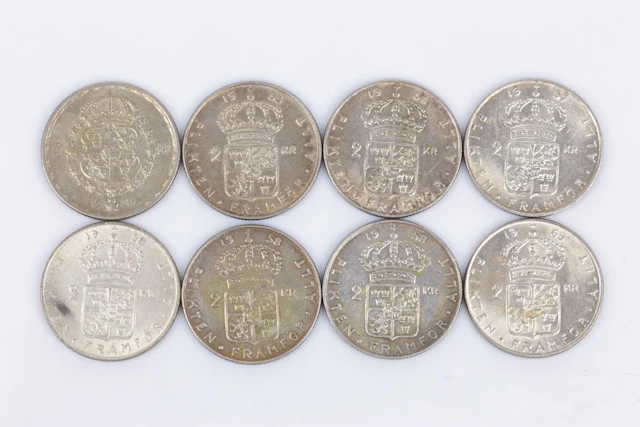 MYNT, 8 st, silver, två kronor, 1950-1965