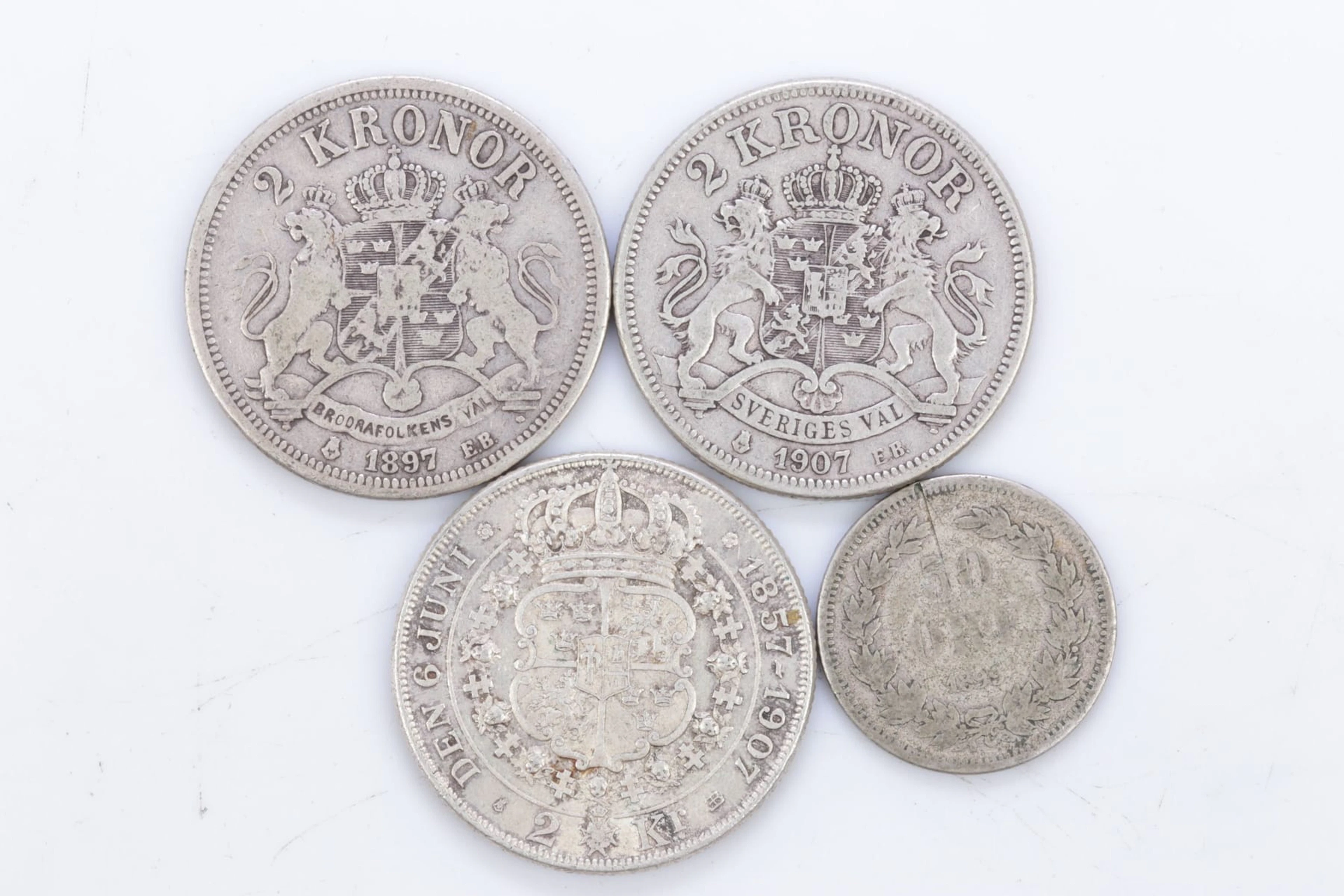 MYNT, 3 + 1 st, silver, Oscar II, 1876-1907