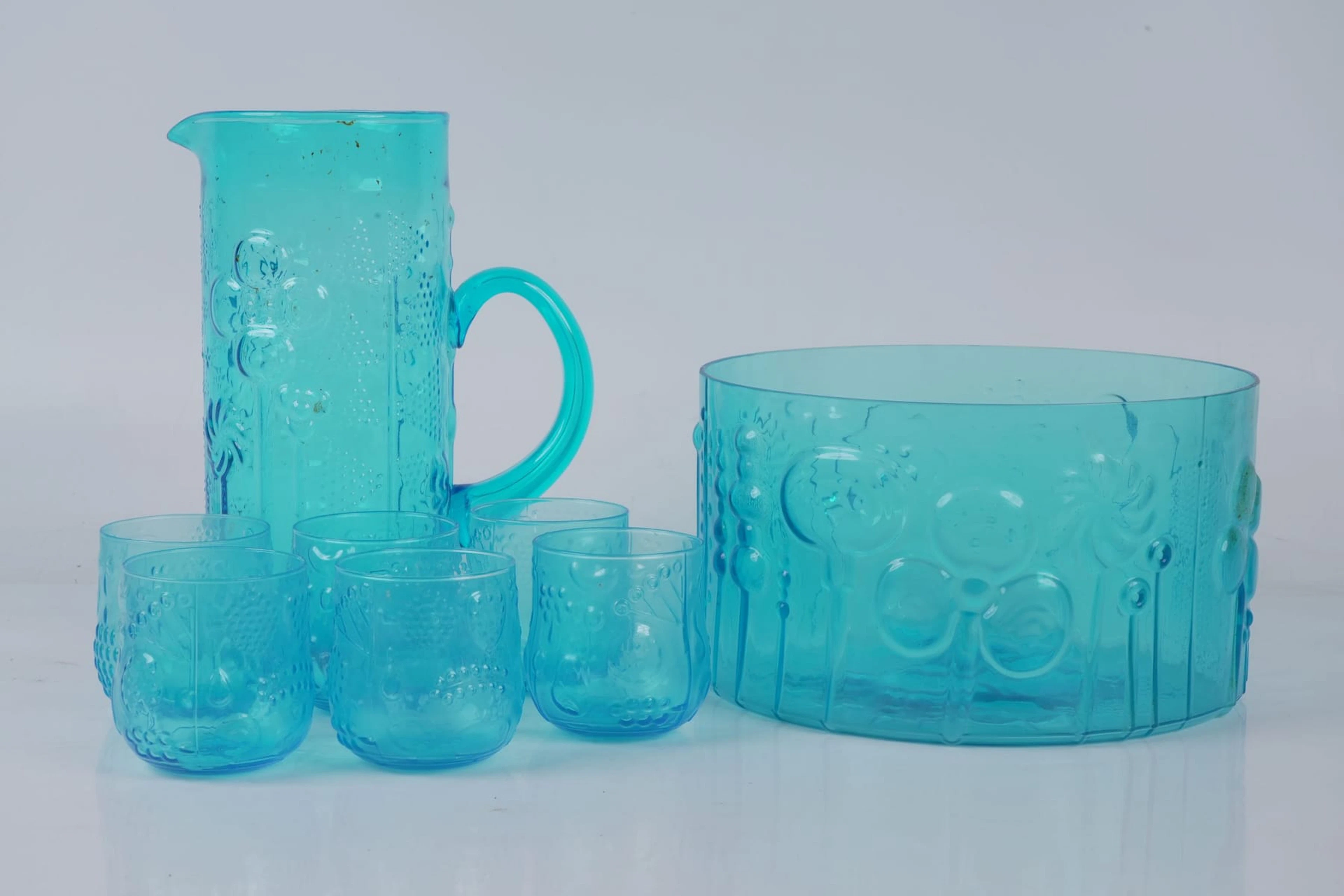 OIVA TOIKKA (1931-2019), kanna, skål samt selterglas, 6 st, "Flora"