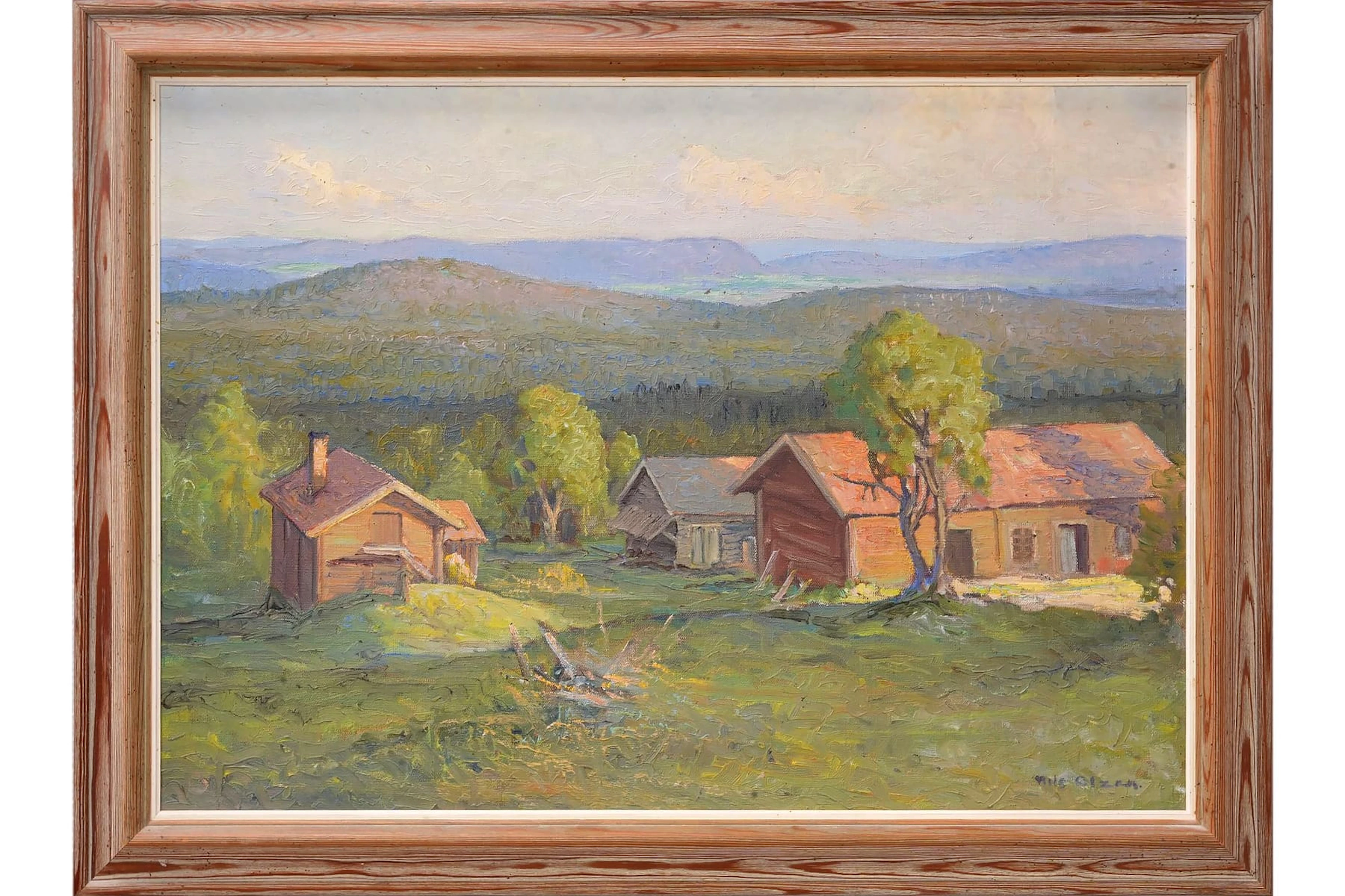 NILS OLZON (1891-1953), olja på duk, "Prästbodar, Dalarna"