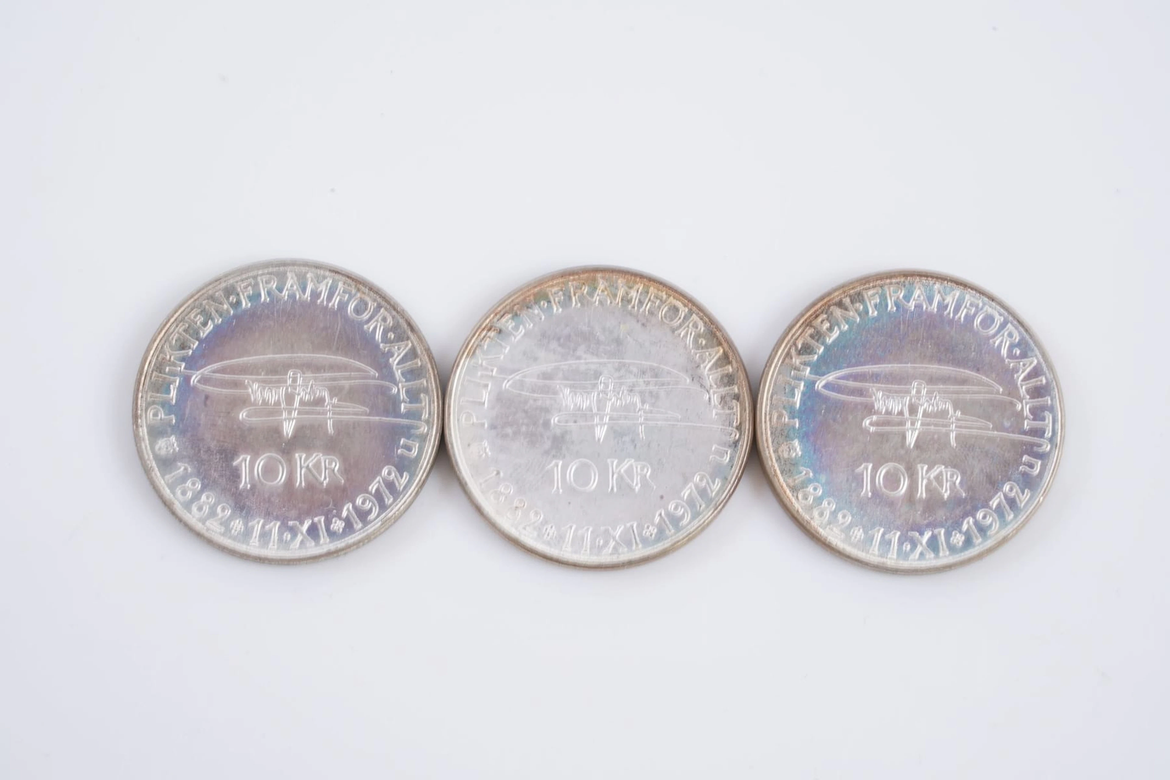 MYNT, 3 st, silver, tio kronor, 835/1000, Sverige, 1972