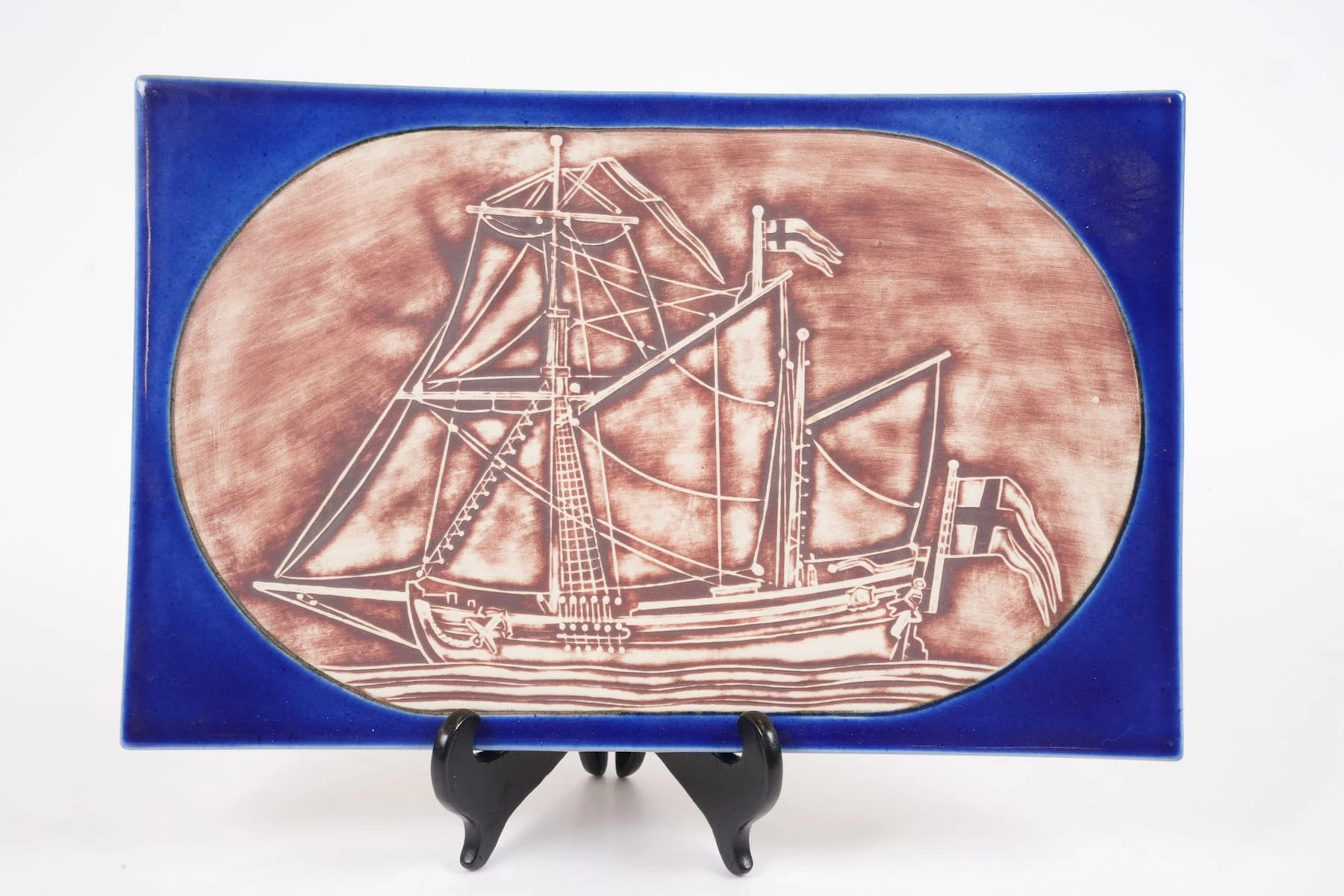 BRITT-LOUISE SUNDELL (1928-2011), keramikplatta, "Hjorten"