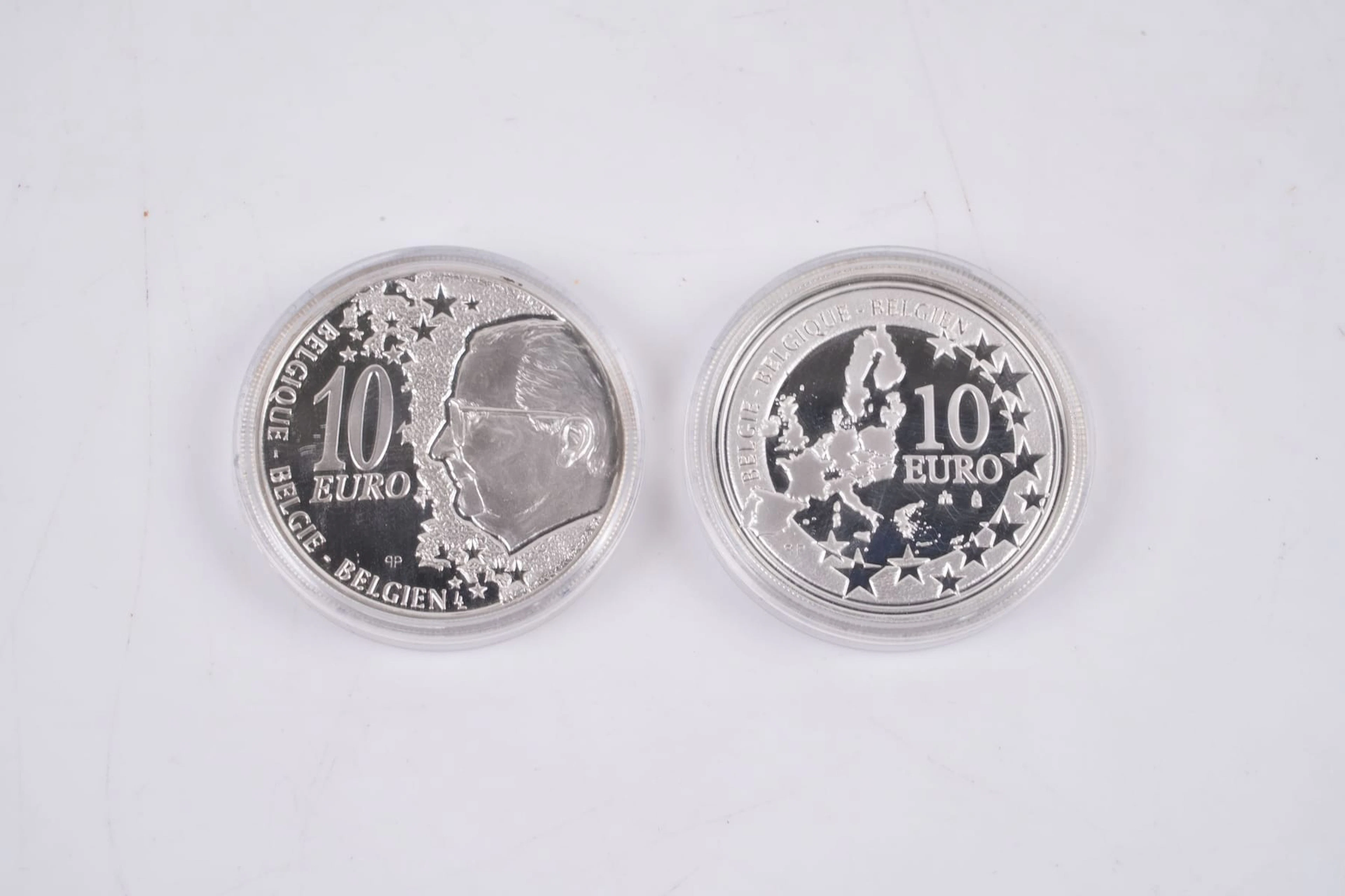 MINNESMYNT, 2 st, silver, á 10 Euro, Belgien, 2002 resp. 2005