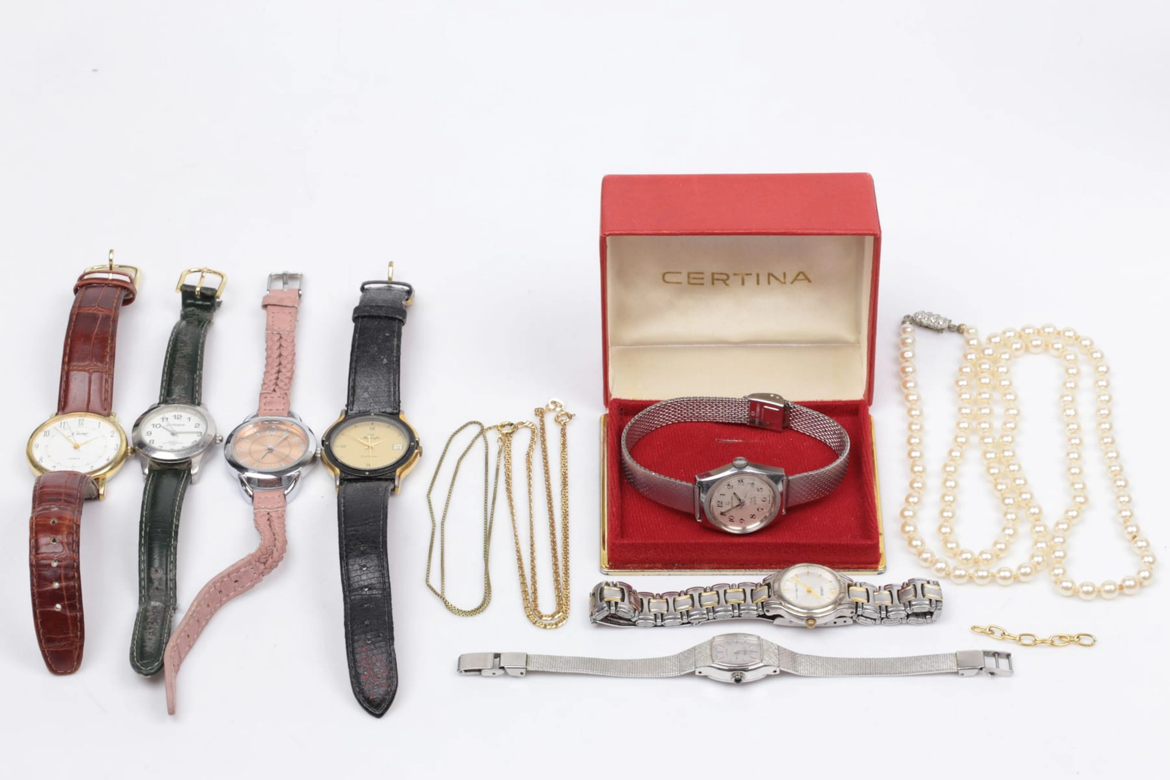 ARMBANDSUR, 7 st, bl.a. Certina Club 2000, collier med syntetiska