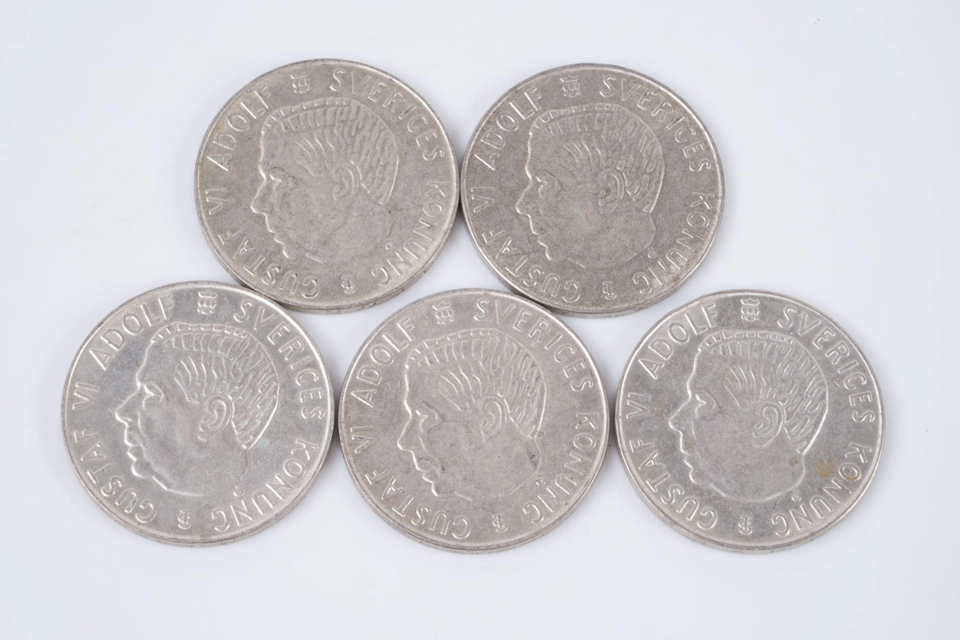 MYNT, 5 st, silver 400/1000, fem kronor, Sverige, 1955