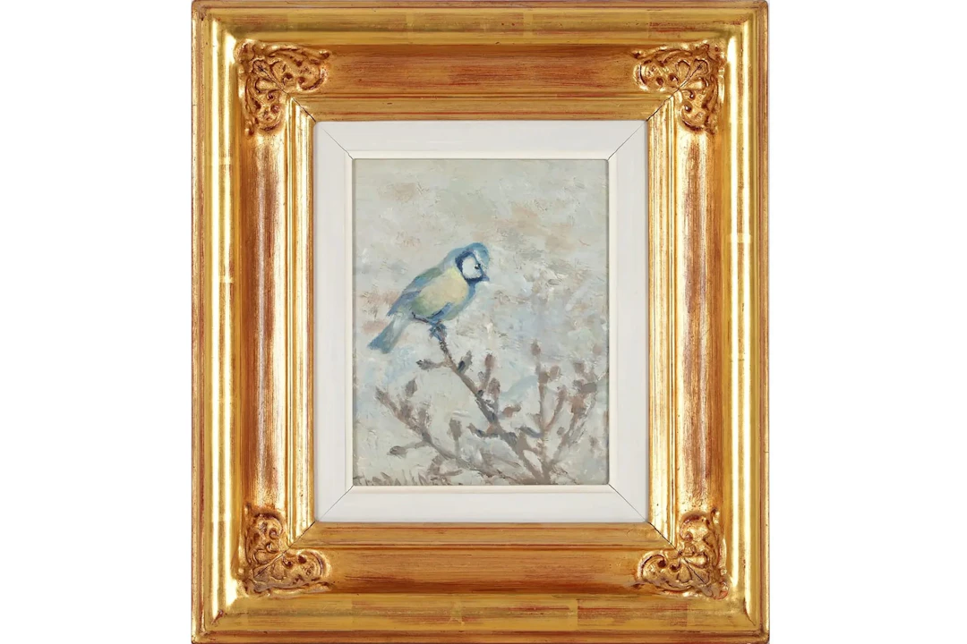 THURE WALLNER (1888-1965), olja på pannå, "Blåmes på gren"