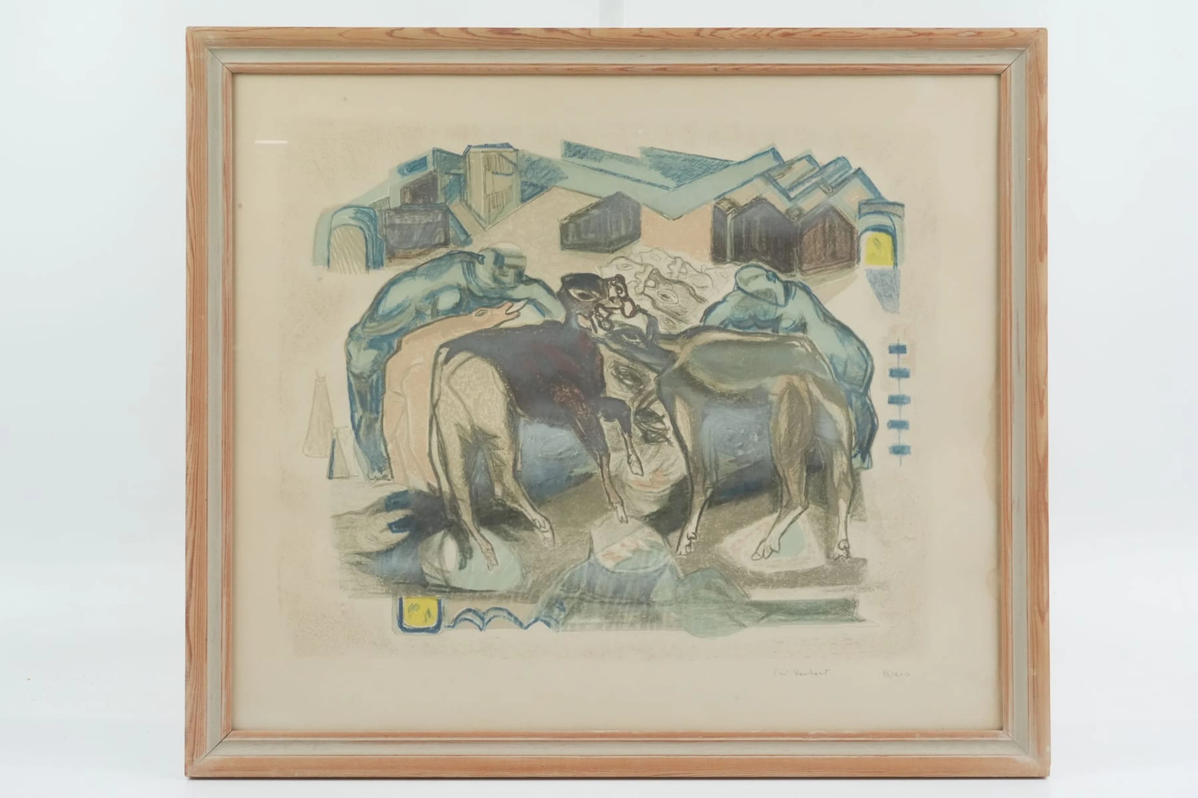 SIRI DERKERT (1888-1973), färglitografi, "Kalvarna matas"