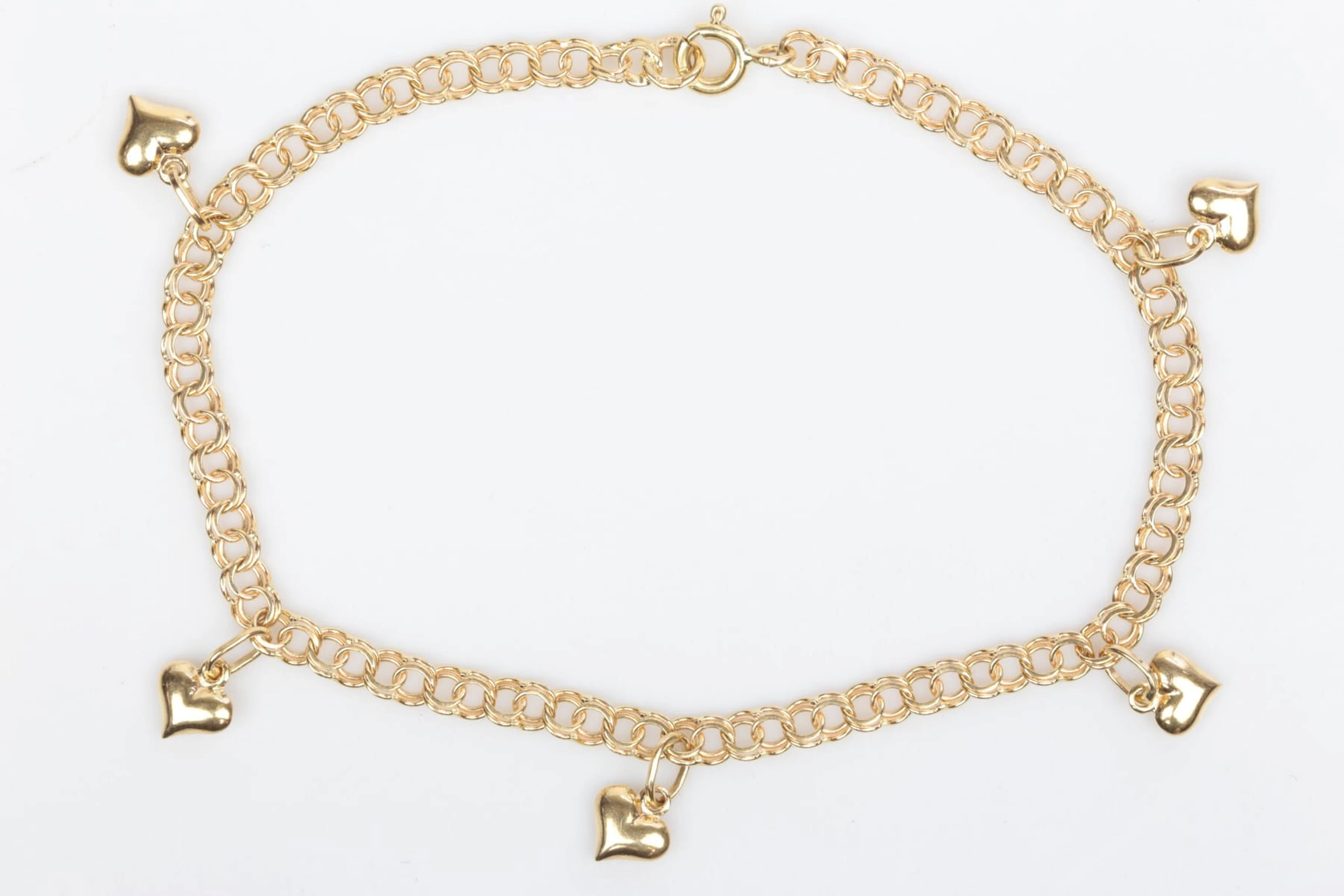 ARMBAND, bismarck, med BERLOCKER, fem st, hjärtan, guld, 18 k, ca 4,11 g, GHA