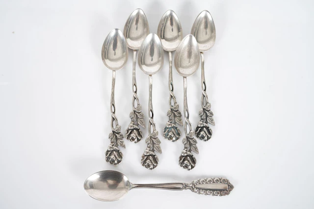 KAFFESKEDAR, 6 + 1, silver, GEWE samt GAB, ca 81,3 g