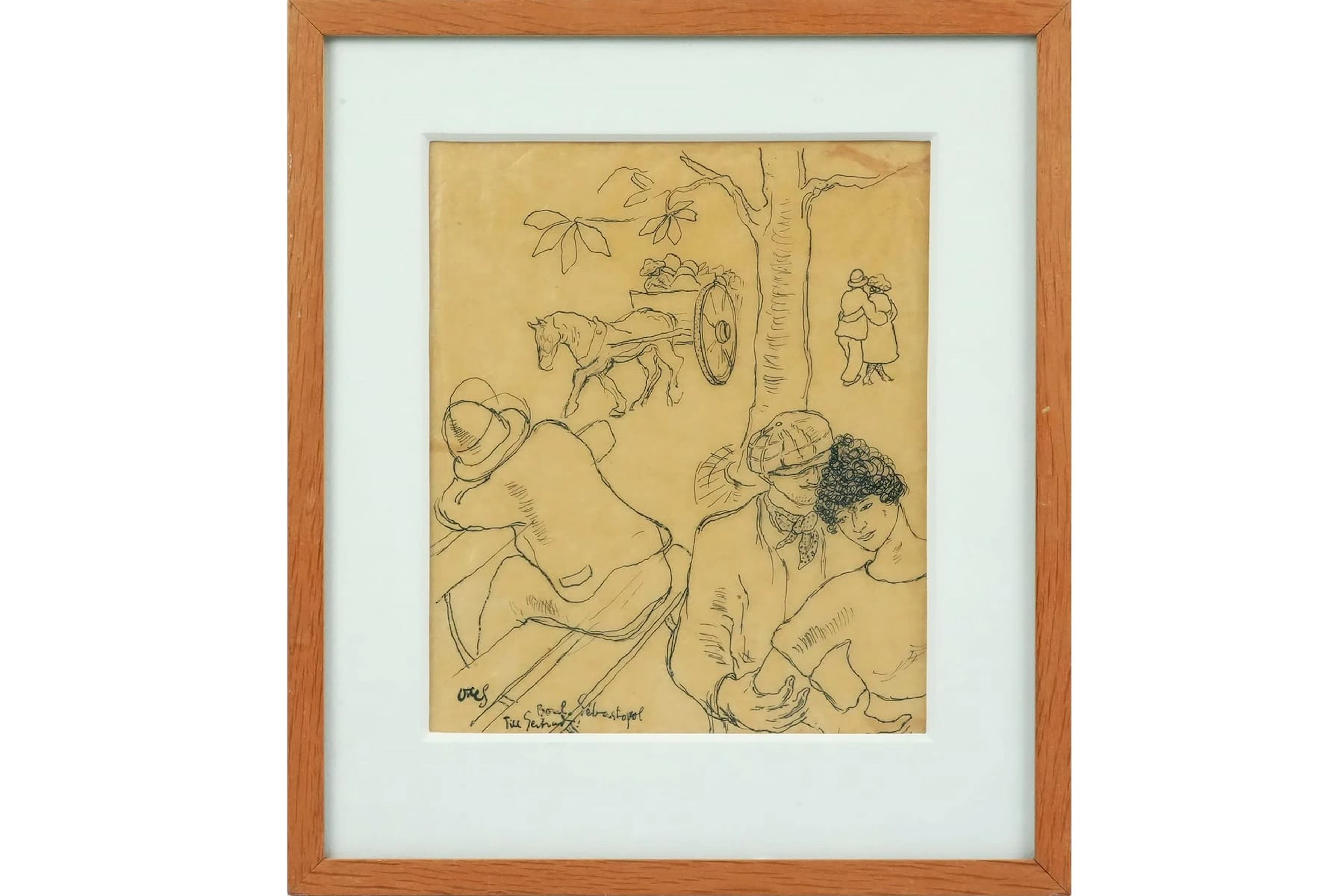 OTTE SKÖLD (1894-1958), teckning på smörpapper, "Boulevard Sebastopol"