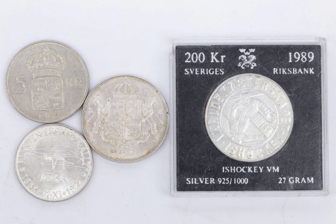 MYNT, samt MINNESMYNT, 3 st, silver, bl.a. á 50 kr, 1976