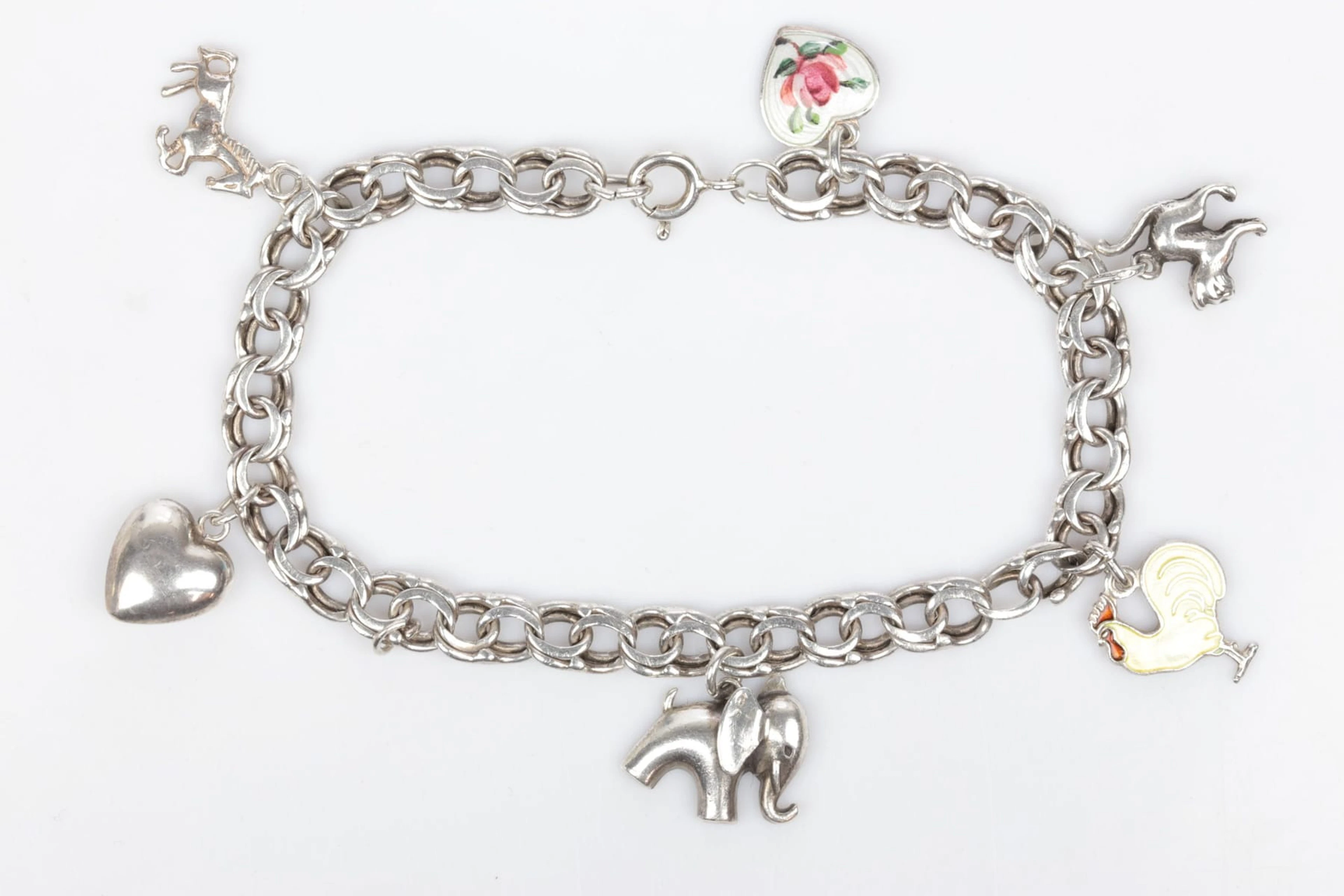 ARMBAND, bismarck, med BERLOCKER, 6 st, silver, ca 16,93 g