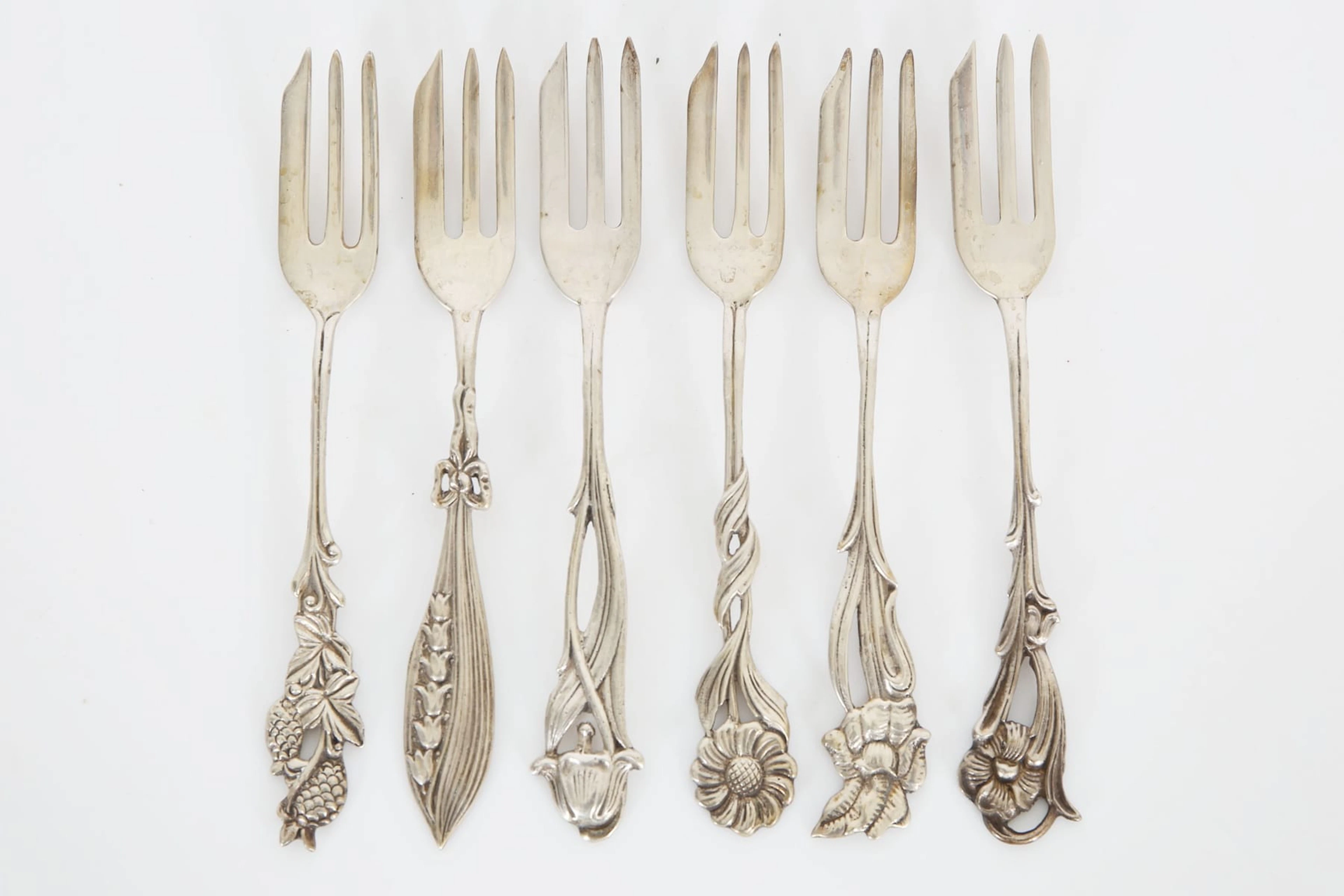 BAKELSEGAFFLAR, 6 st, silver, "Svenska floran", Gewe, Malmö, 1955-1965