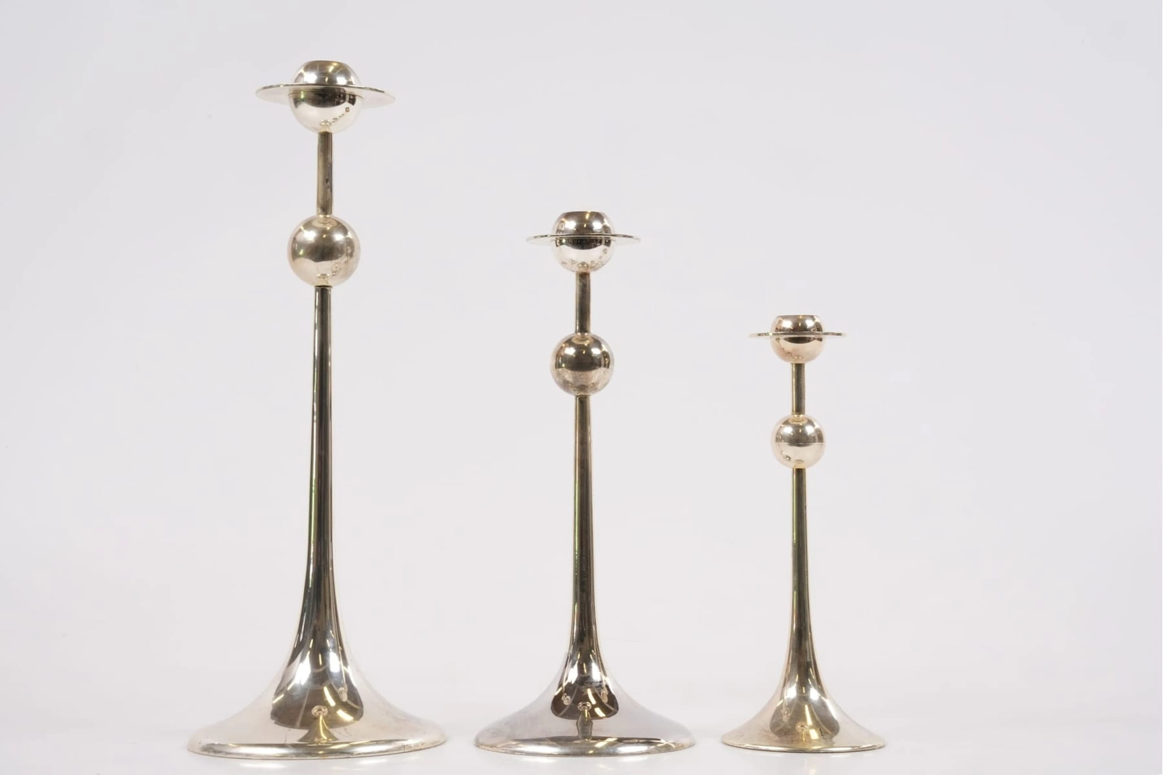KJELL ENGMAN (1946), ljusstakar, 3 st, nysilver, "Saturnus", Gense