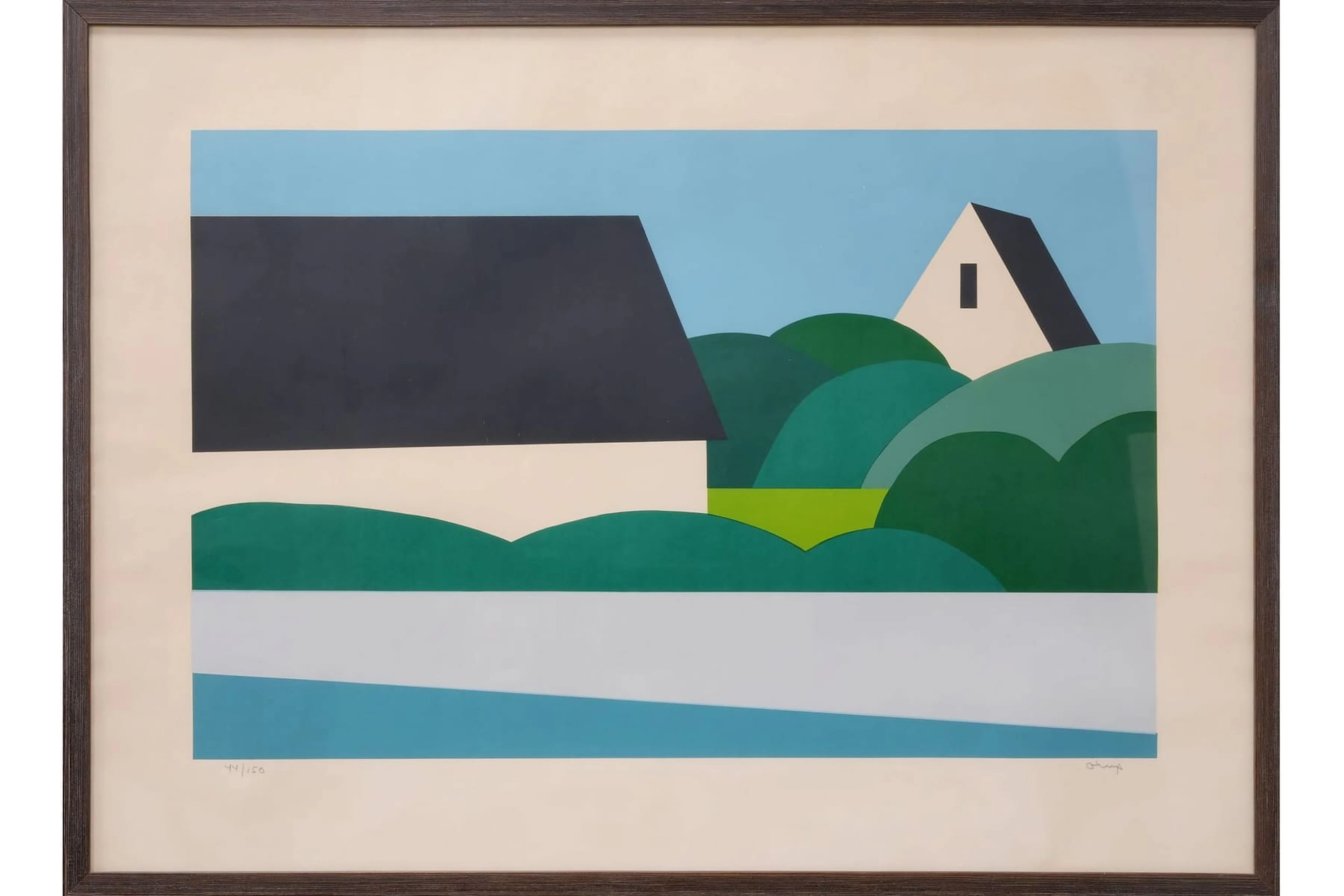 BENGT ORUP (1916-1996), färgserigrafi, "Landskap med hus"