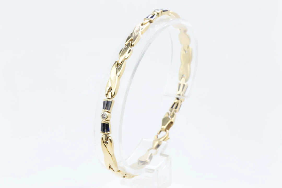 ARMBAND med vita och blå stenar, guld, 14 k, ca 8,91 g