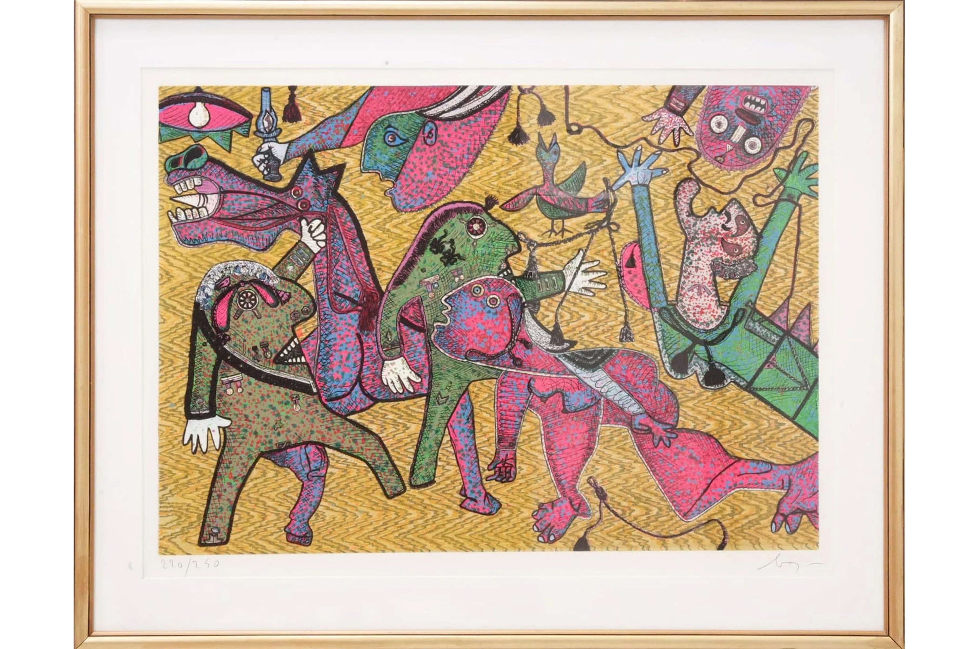 ENRICO BAJ (Italien, 1924-2003), färgserigrafi med applikationer
