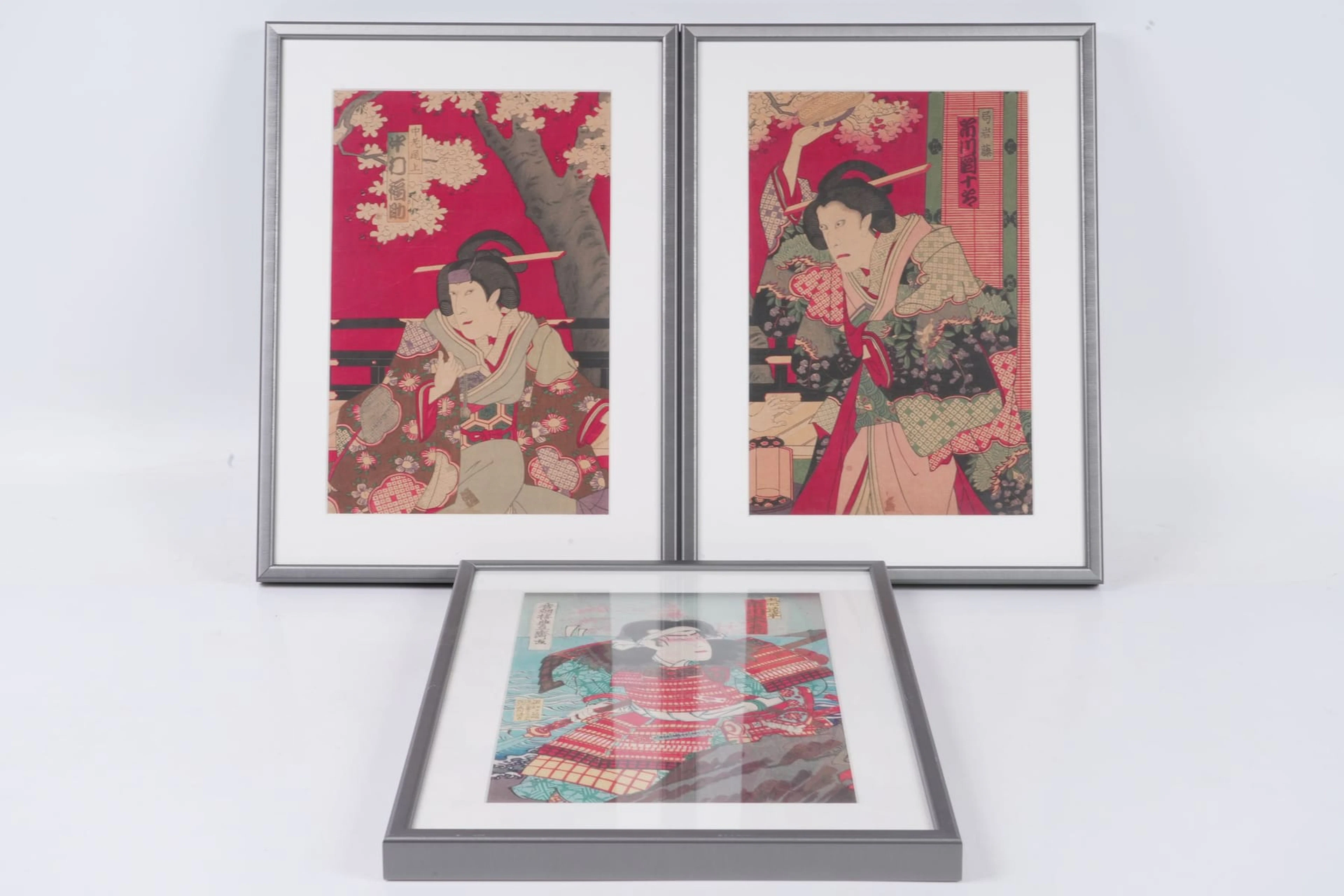 UTAGAWA KUNISADA (1786-1865), efter, träsnitt, 3 st
