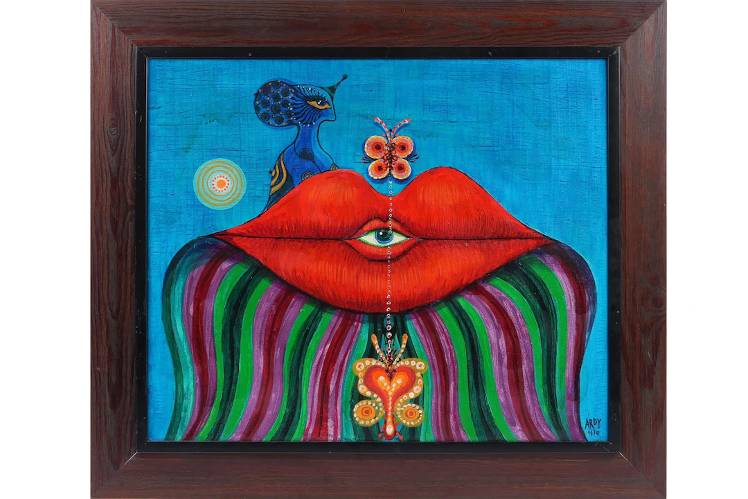 ARDY STRÜWER (1939), blandteknik på duk, "Magrittes kiss"