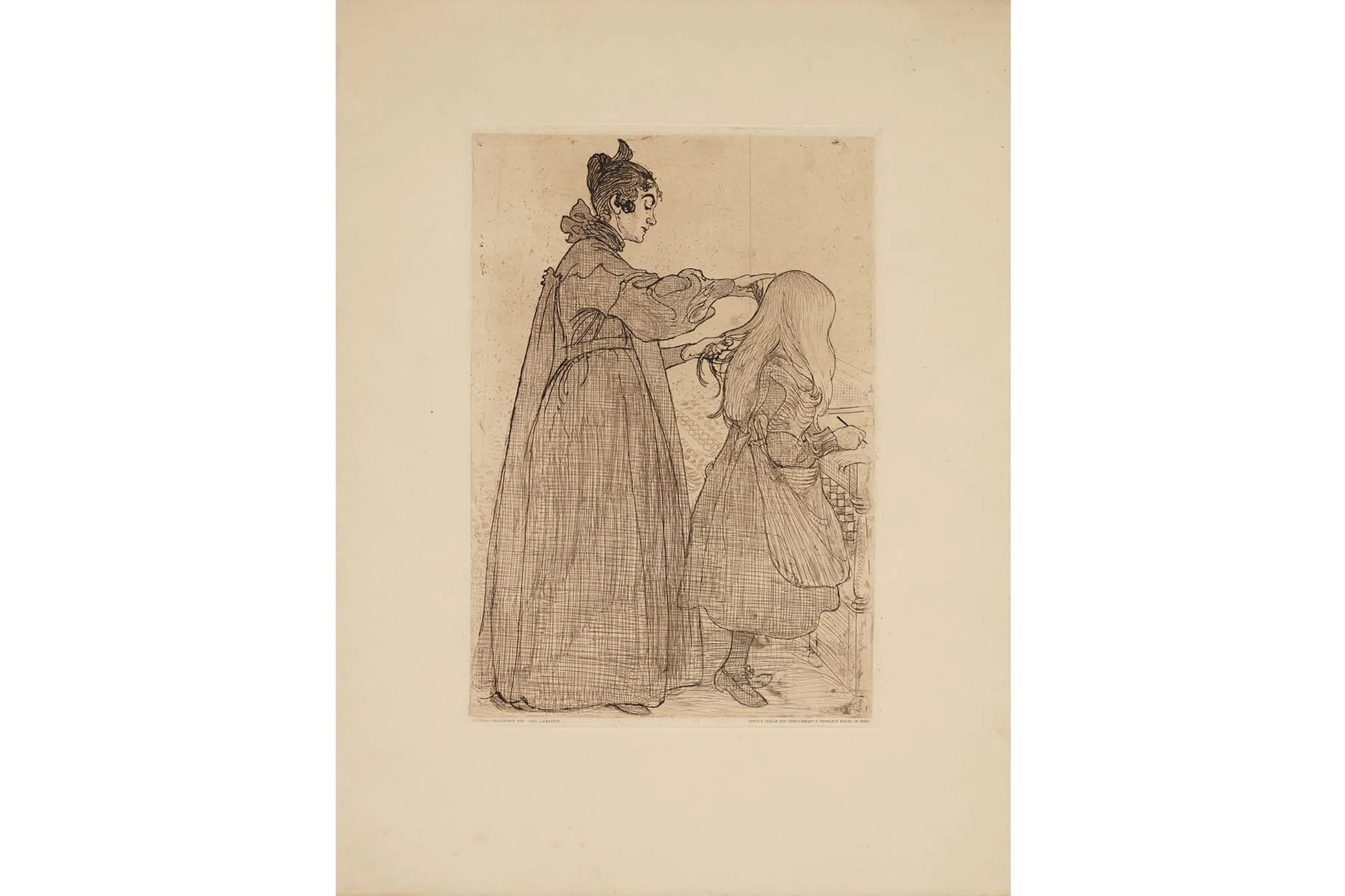 CARL LARSSON (1853-1919), etsning, "Karin och Kersti", 1904