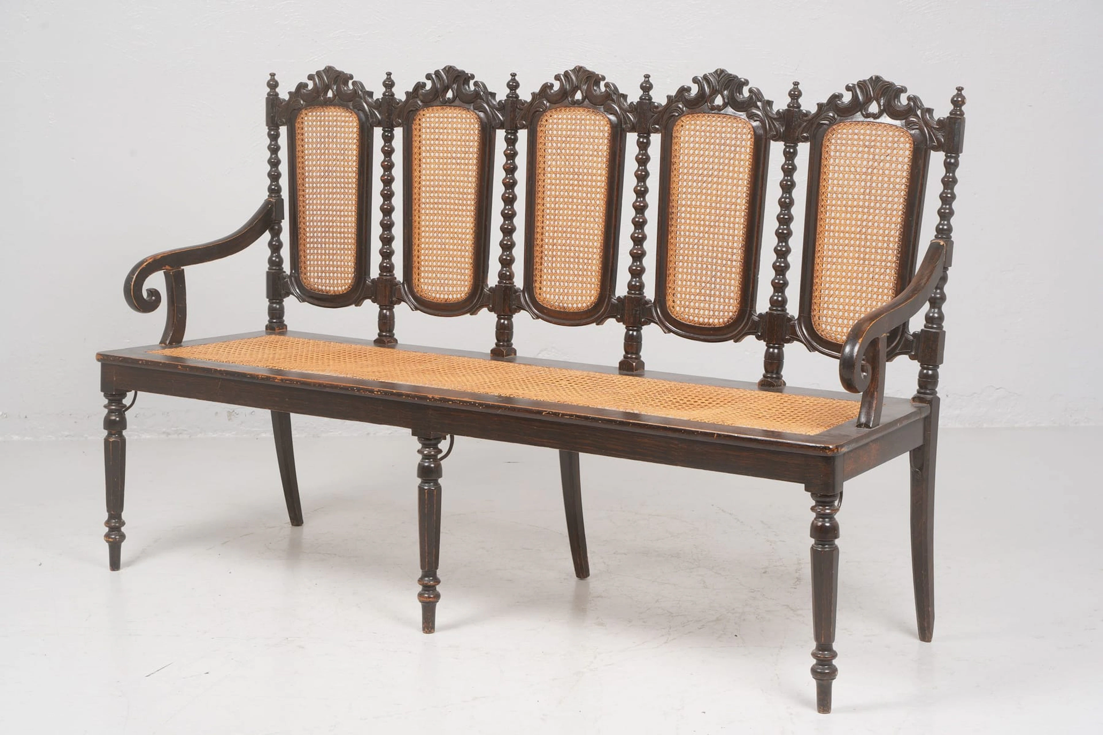 SOFFA, mörkbetsad björk, rotting, nyrenässans, 1800-talets andra hälft
