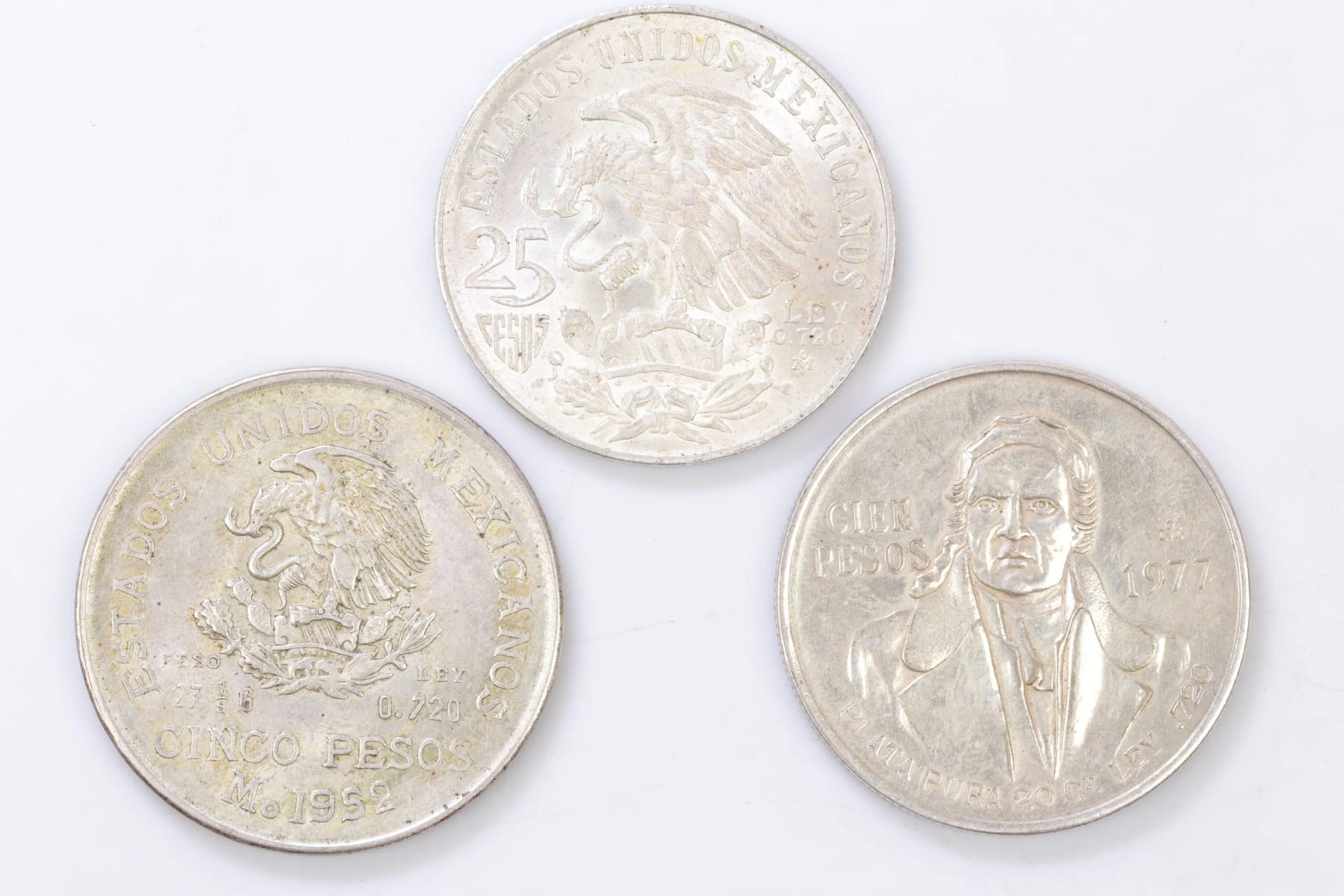 MYNT, 3 st, silver, Mexiko, 720/1000, 1952-1977