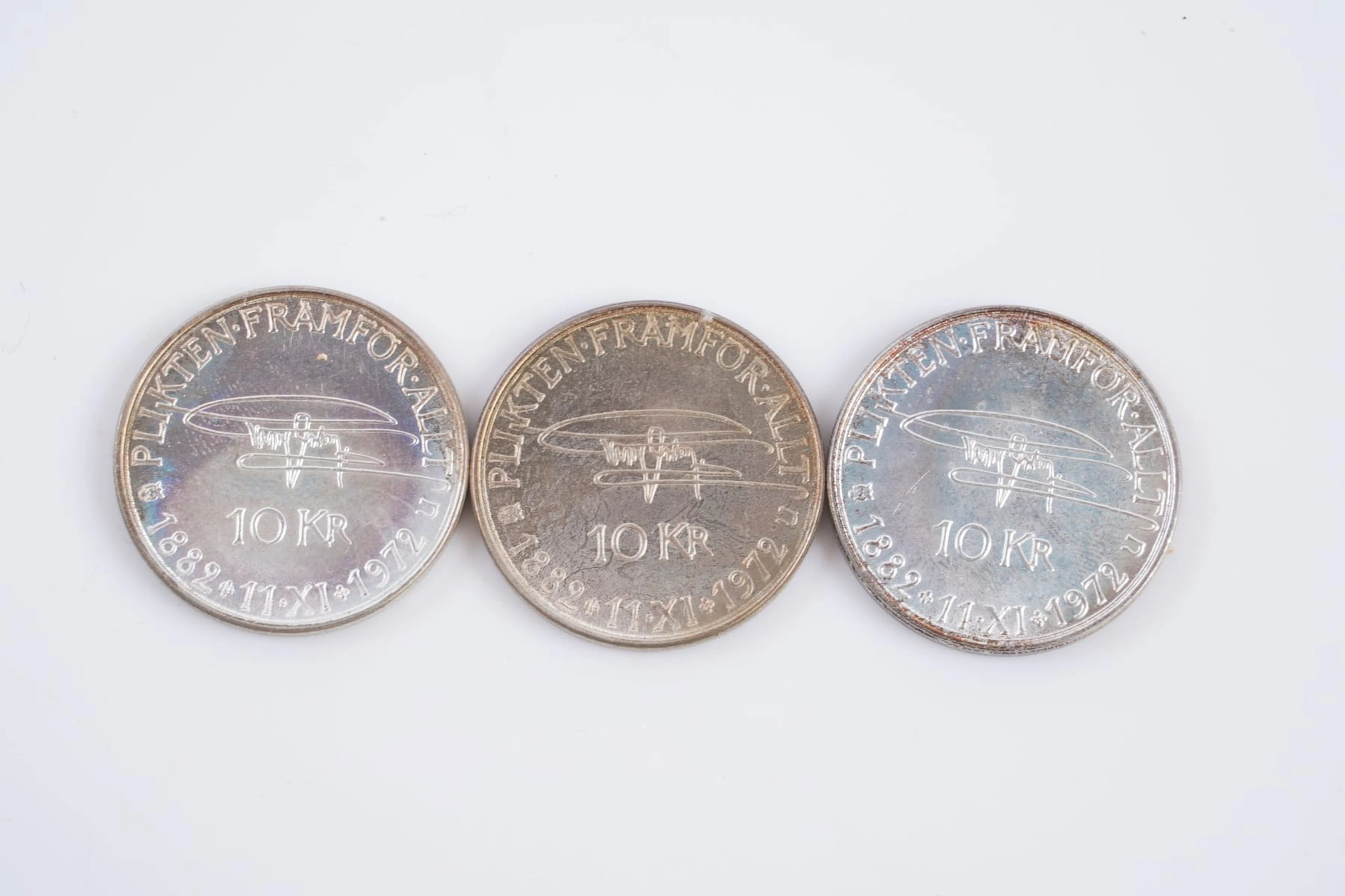 MYNT, 3 st, silver, tio kronor, 835/1000, Sverige, 1972