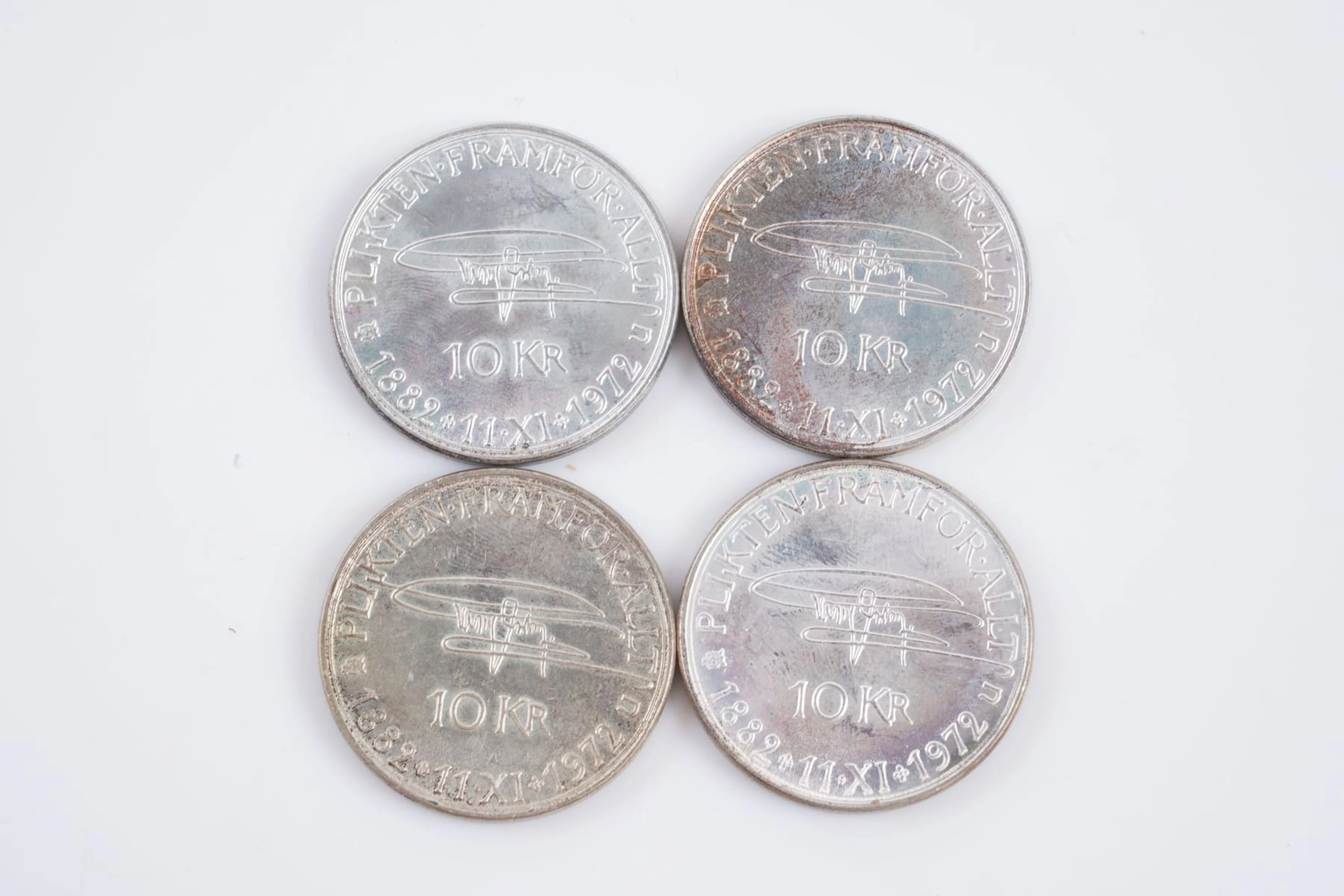 MYNT, 4 st, silver, tio kronor, 835/1000, Sverige, 1972