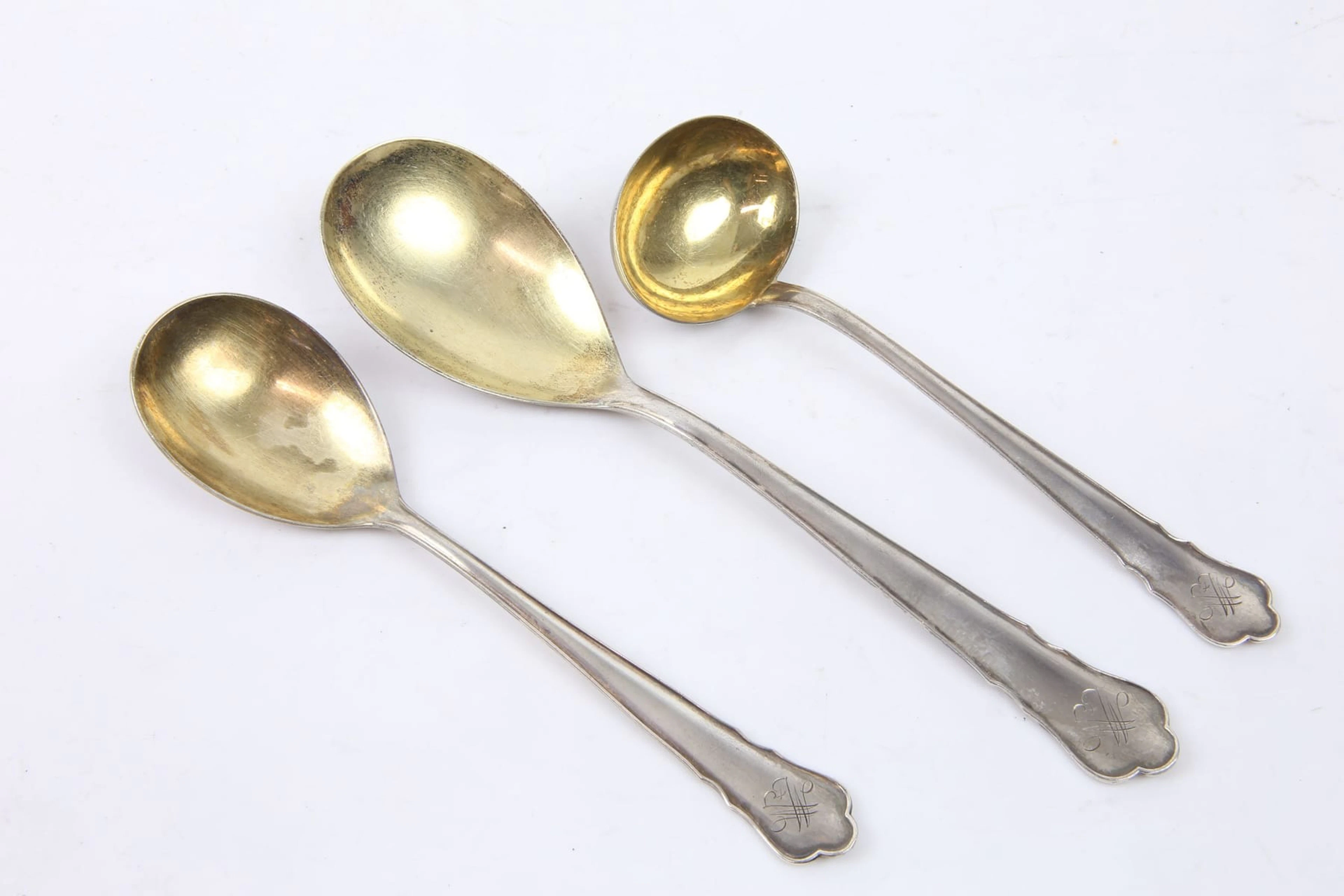 SERVERINGSBESTICK, 3 st, silver, "Chippendale", GAB, ca 190,86 g