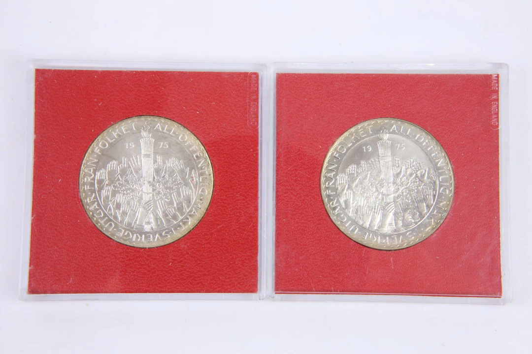 MINNESMYNT, 2 st, silver, femtio kronor, "All offentlig makt i Sverige