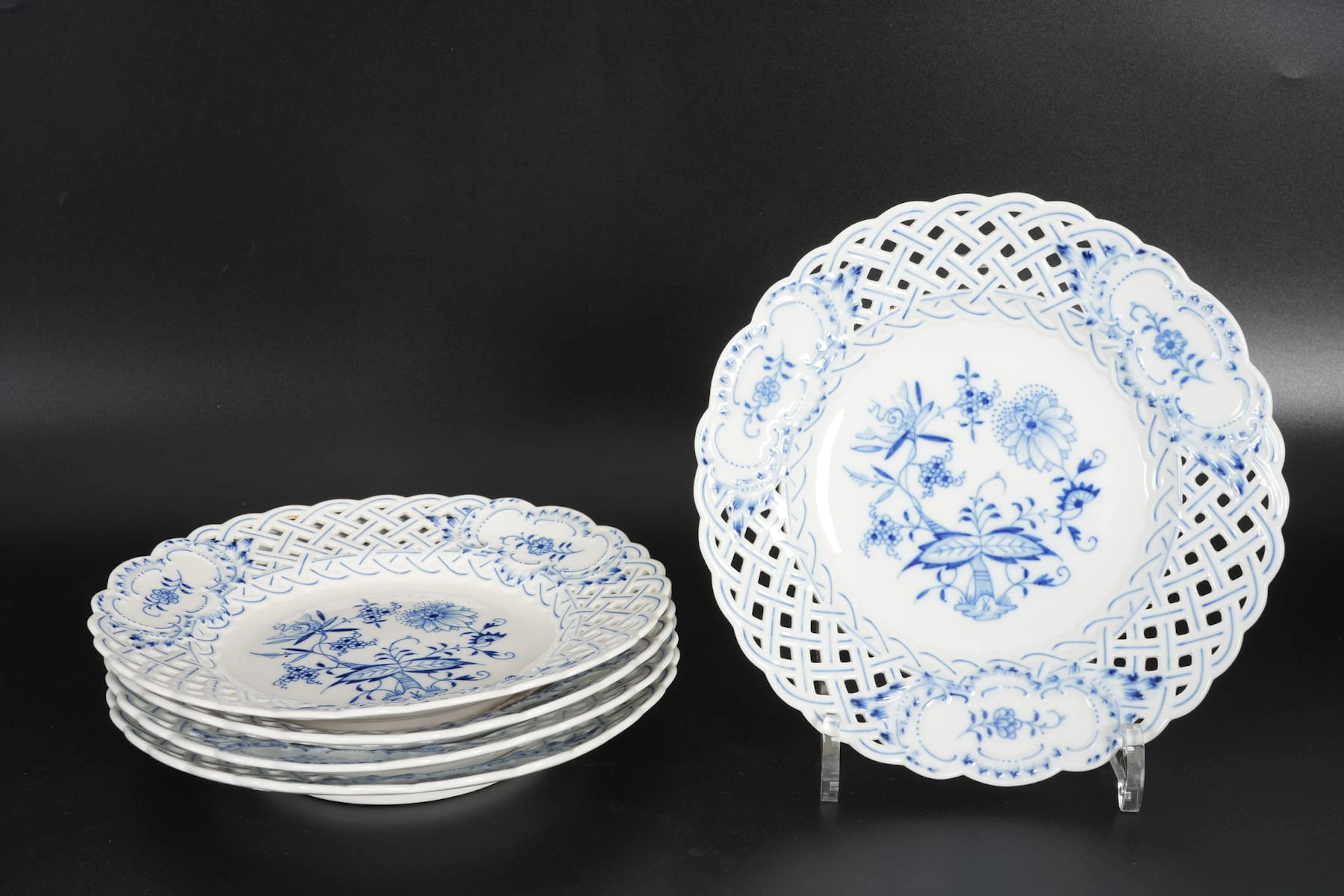 FAT, 5 st, genombruten dekor, Lökmönstret, Meissen, Tyskland