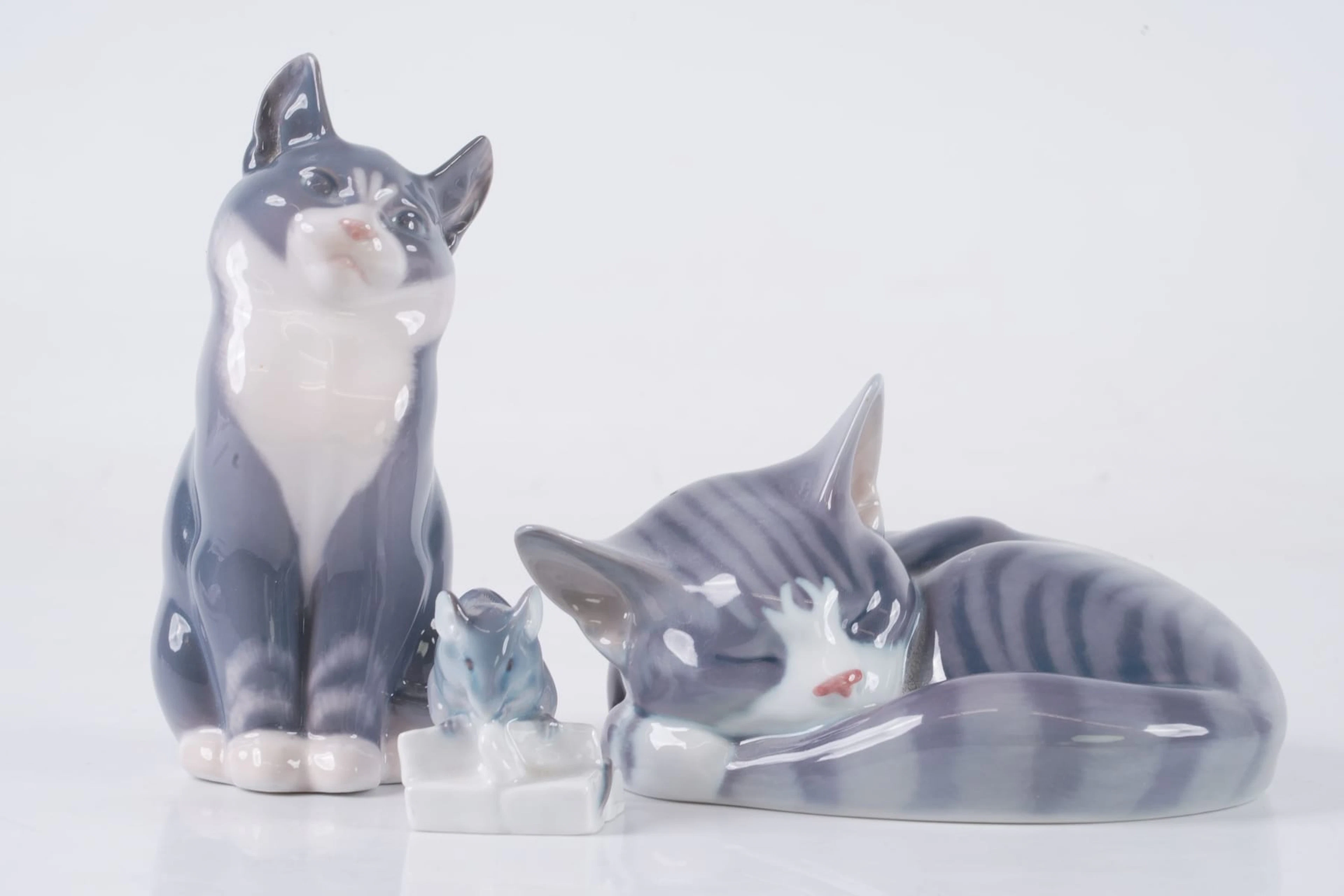FIGURINER, 3 st, katter samt mus, Royal Copenhagen