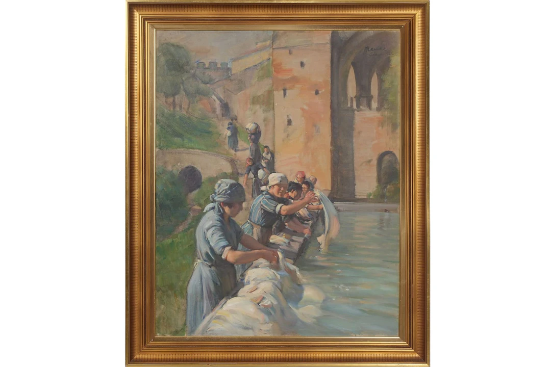 IVAR KAMKE (1882-1936), olja på duk, "Tvätterskor Siena"