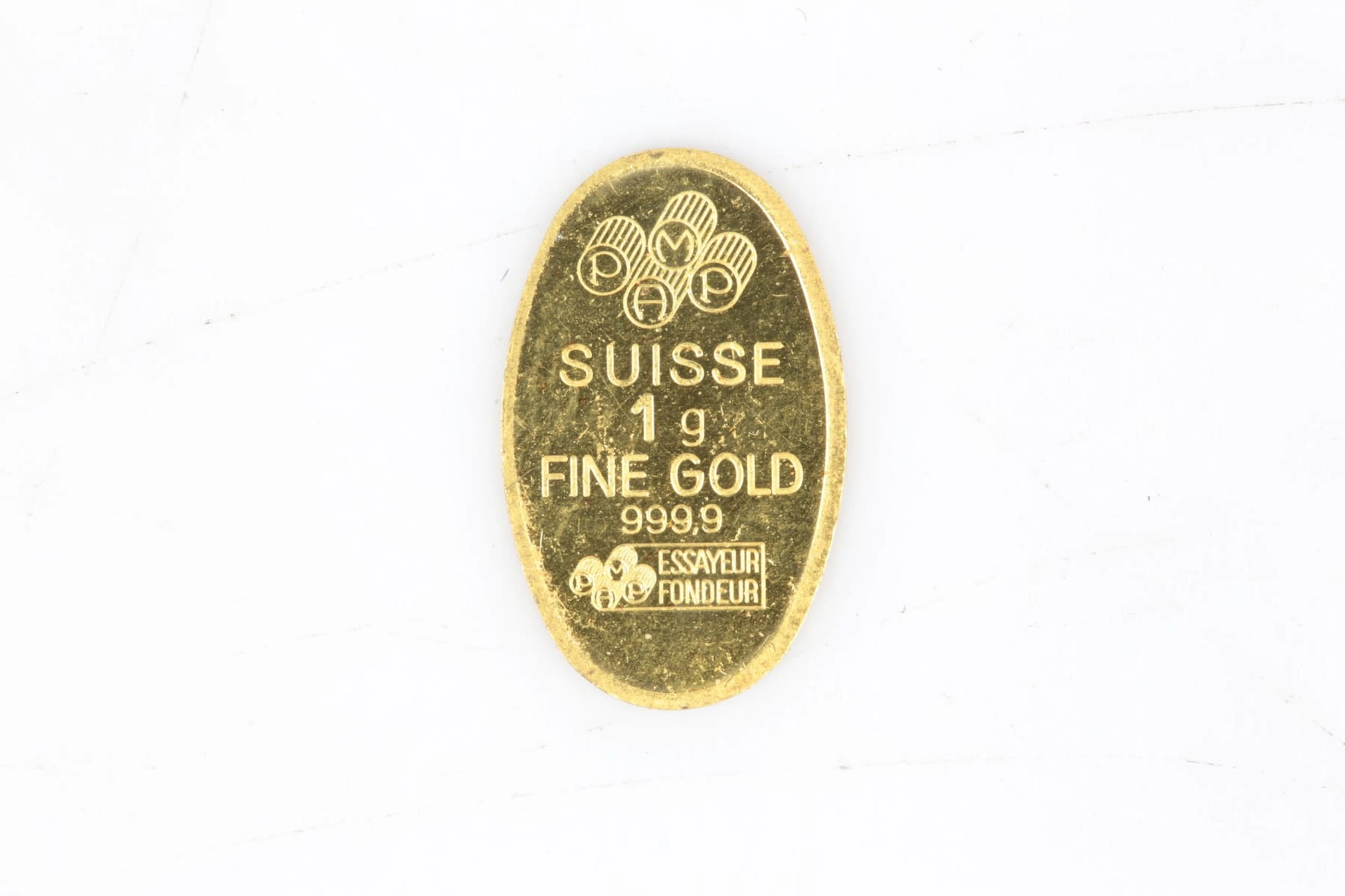 GULDTACKA, ca 0,99 g, 999/1000, "Fortuna", Pamp, Schweiz