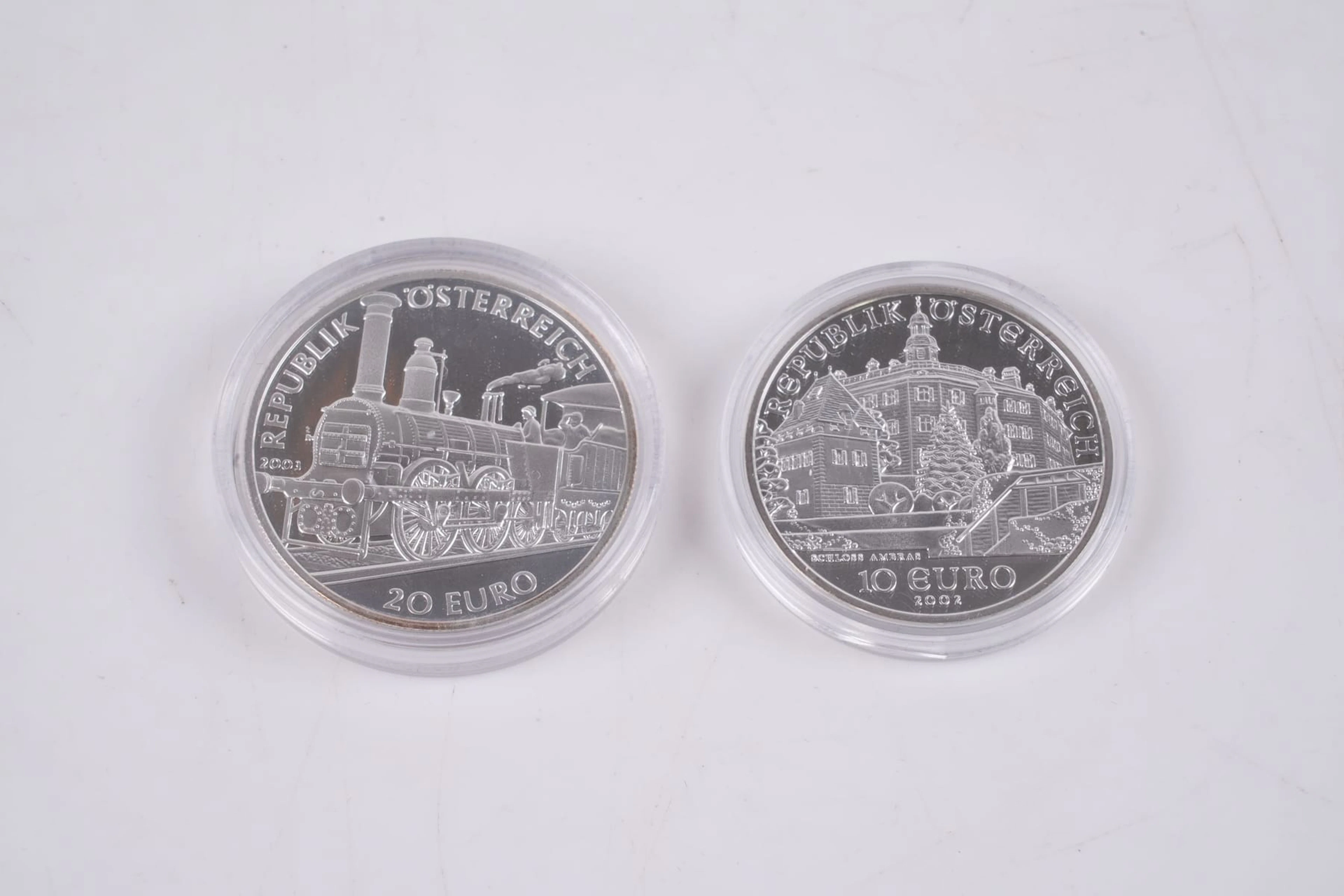 MINNESMYNT, 2 st, silver, á 10 & 20 euro, Österrike, 2002 resp. 2003