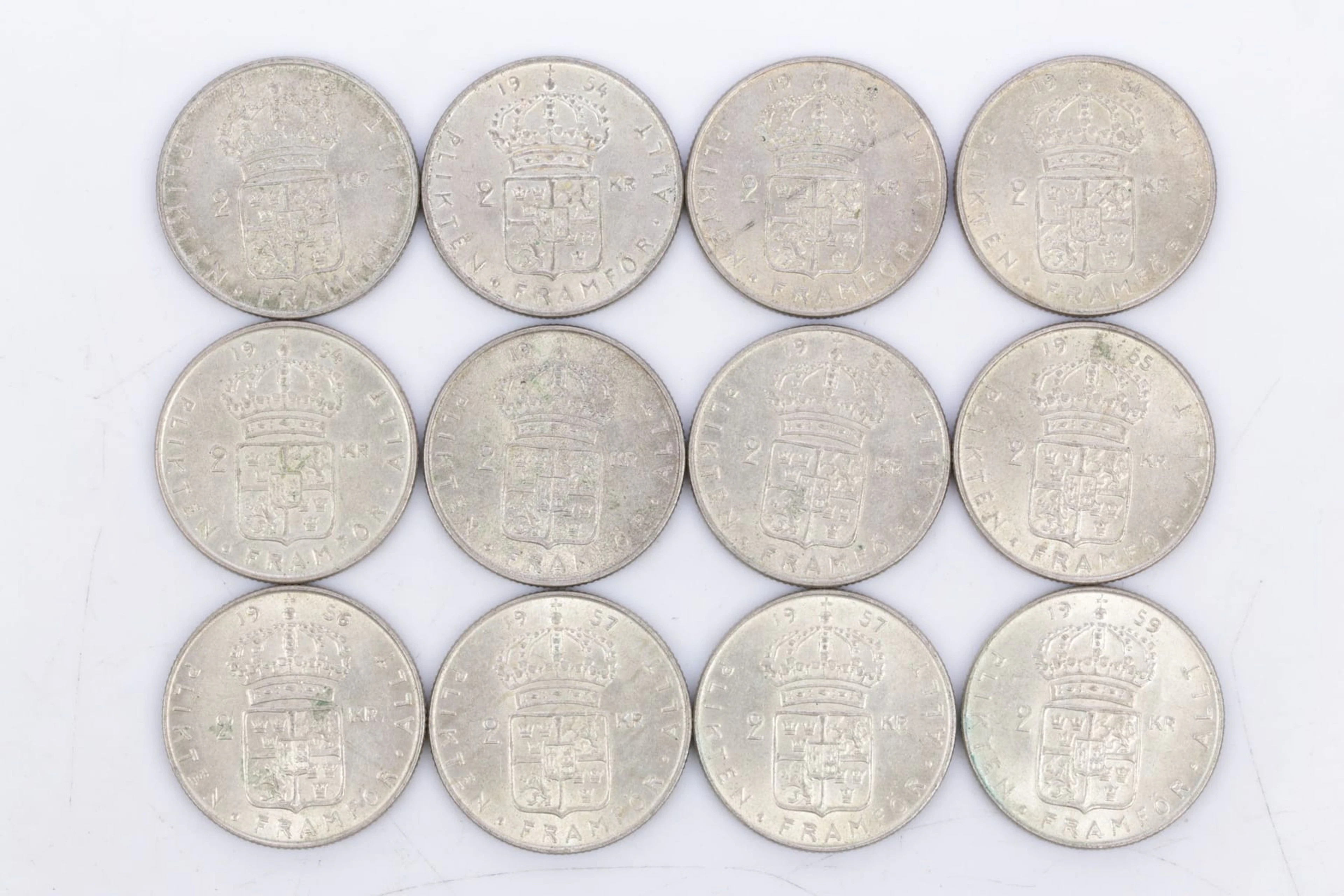 MYNT, 12 st, silver, två kronor, Gustaf VI Adolf, 400/1000, 1950-1959