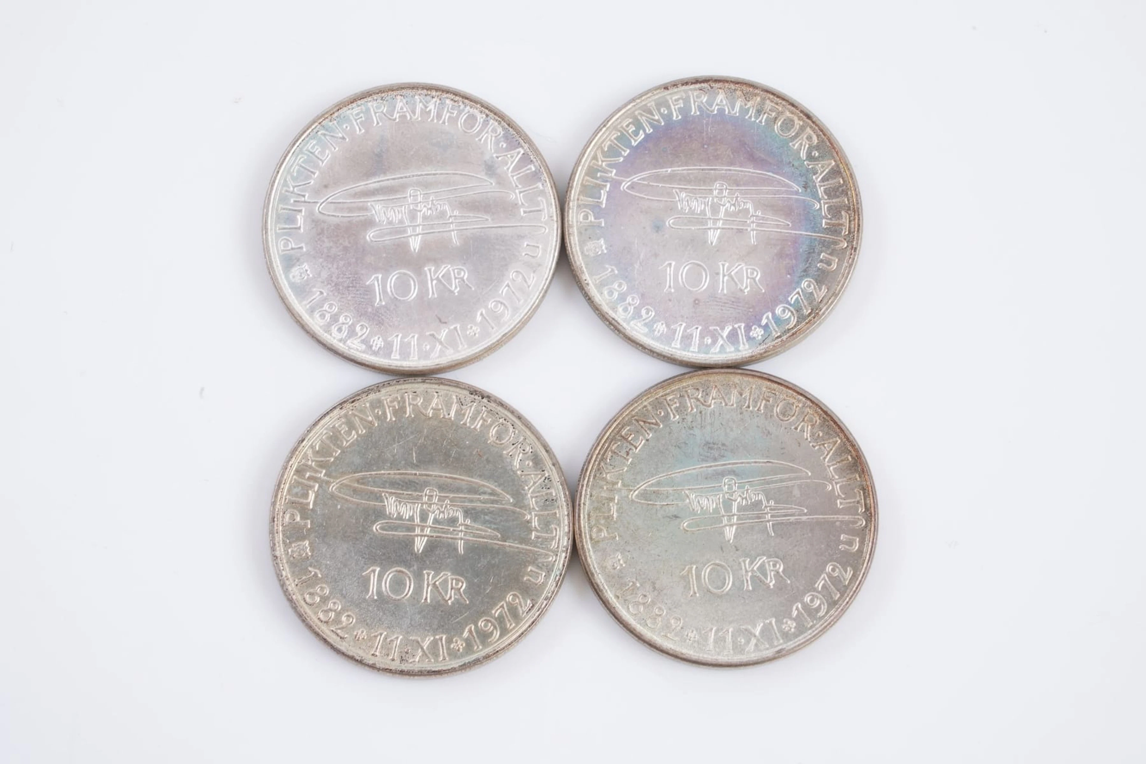 MYNT, 4 st, silver, tio kronor, 835/1000, Sverige, 1972