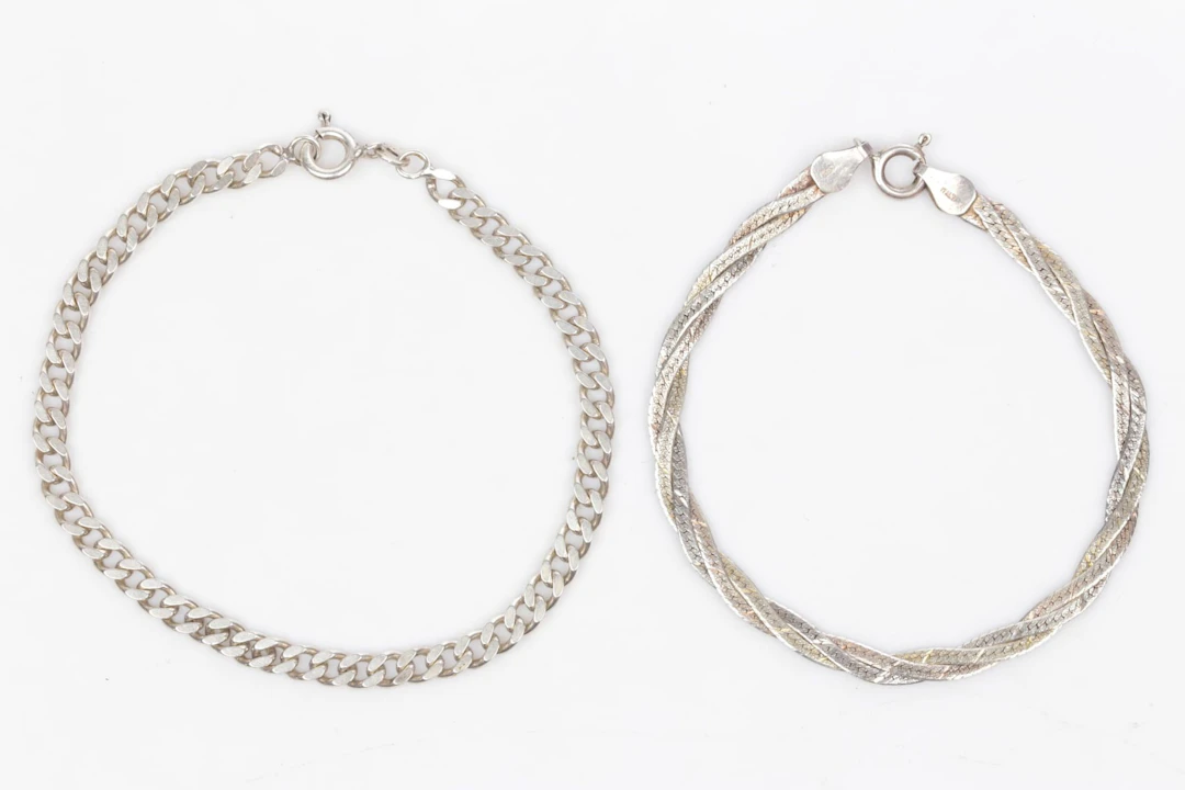 ARMBAND, 2 st, silver, pansar, resp. flätad länk